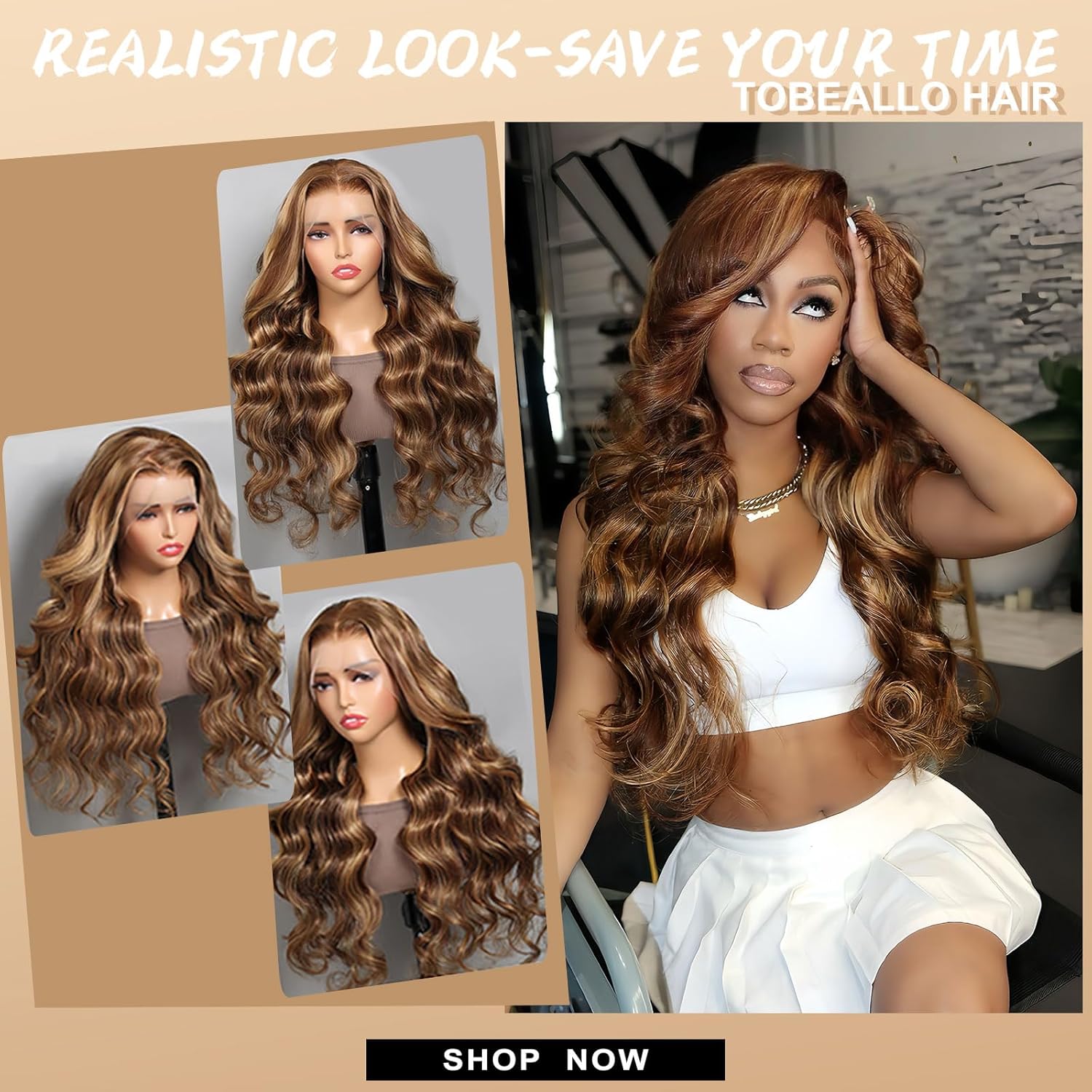 Thumbnail 5 de Tobeallo 30 Inch Honey Blonde 13x6 Lace Front Wig with HD Lace, 200 Density, Body Wave, 4/27 Highlights