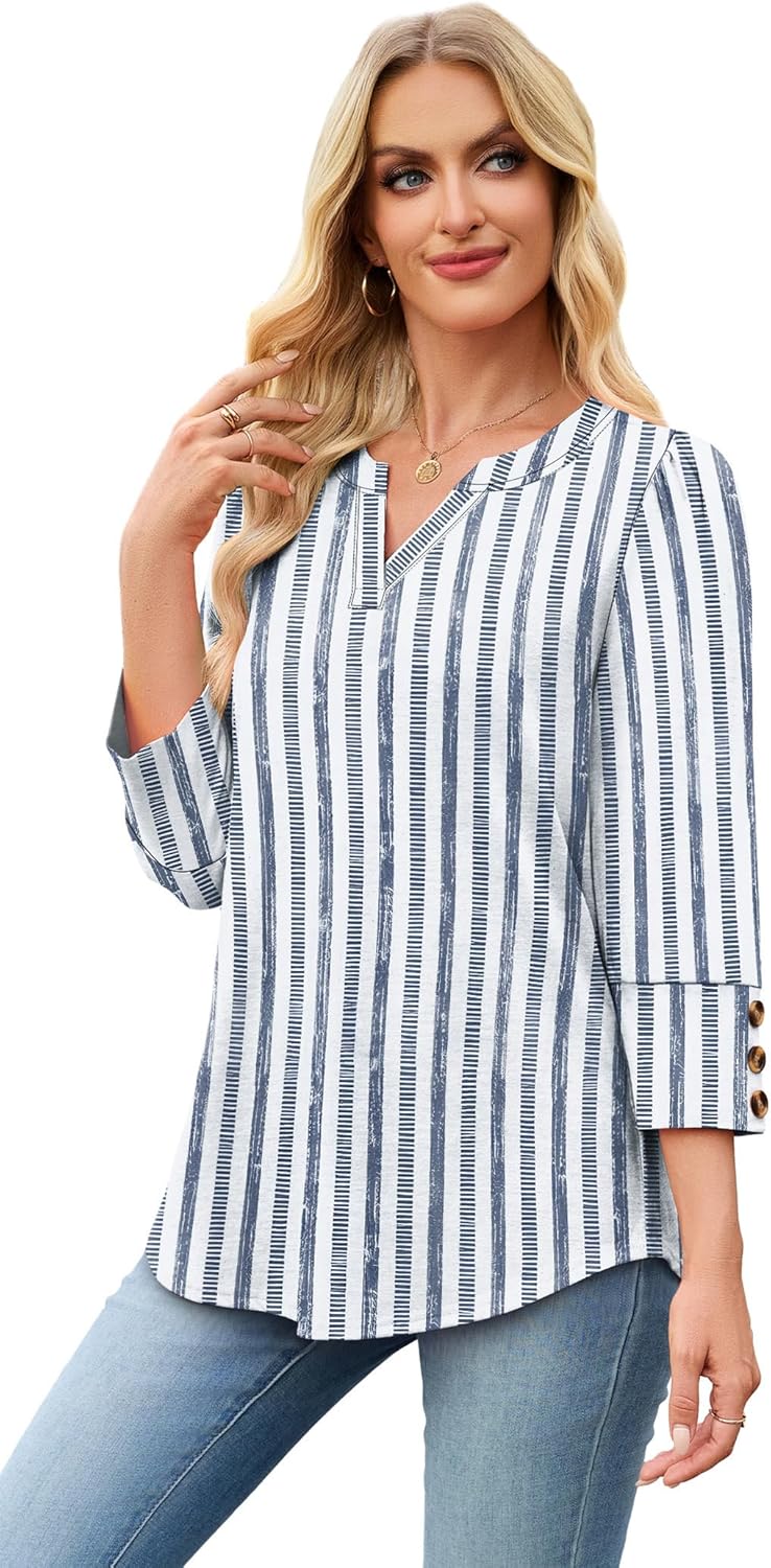 Thumbnail 3 de WIHOLL 3/4 Sleeve Women’s Top with Button Cuffs: Dressy Casual V-Neck Shirt for Spring to Early Fall