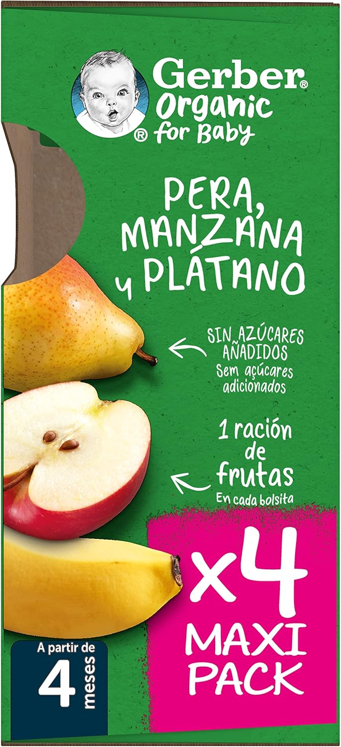 Thumbnail 4 de Gerber Organic Pera, Manzana y Plátano, Bolsitas 4x90g 🍎