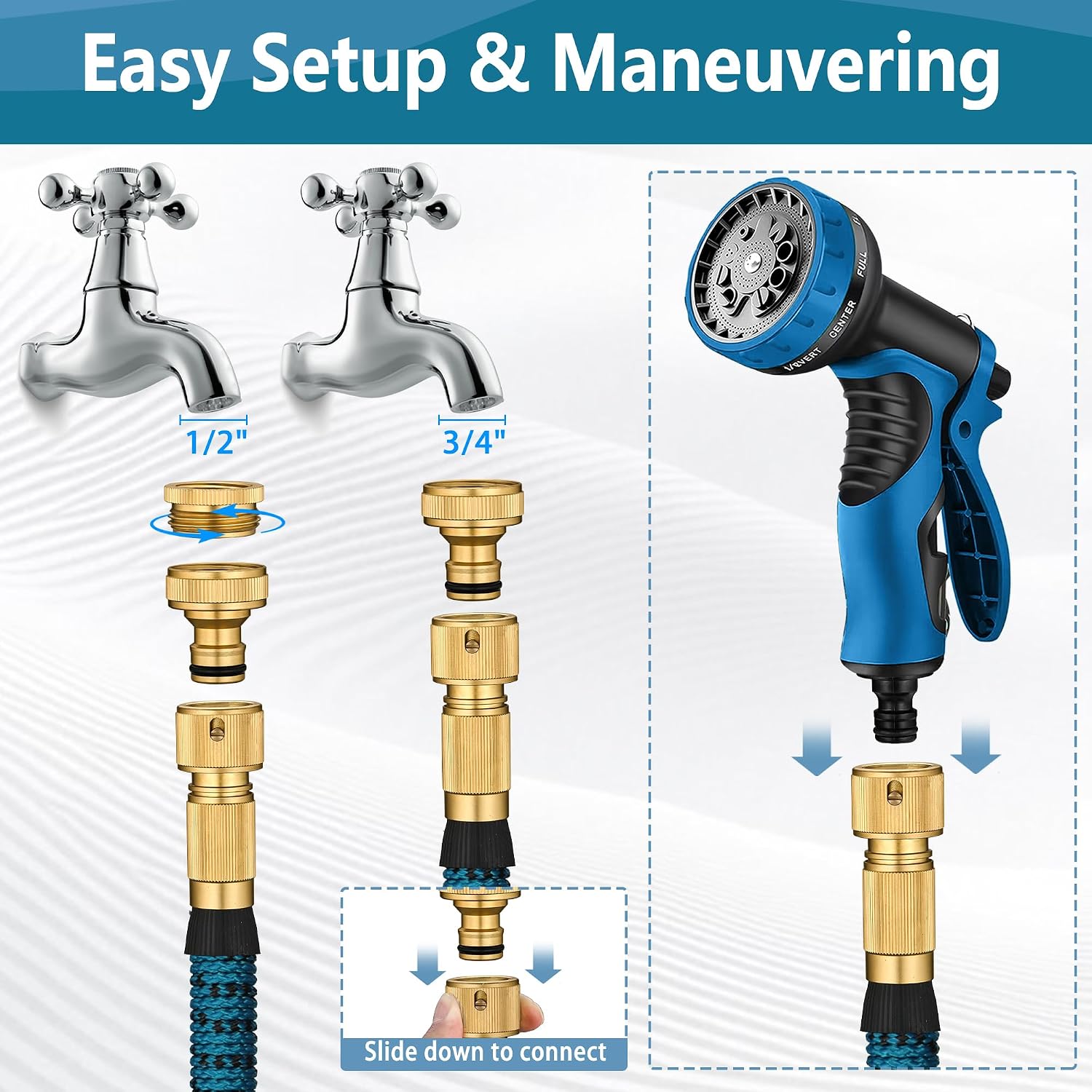 Detalle de 200ft Expandable Garden Hose Pipe with 10-Function Spray Gun and 2-in-1 Quick Fittings