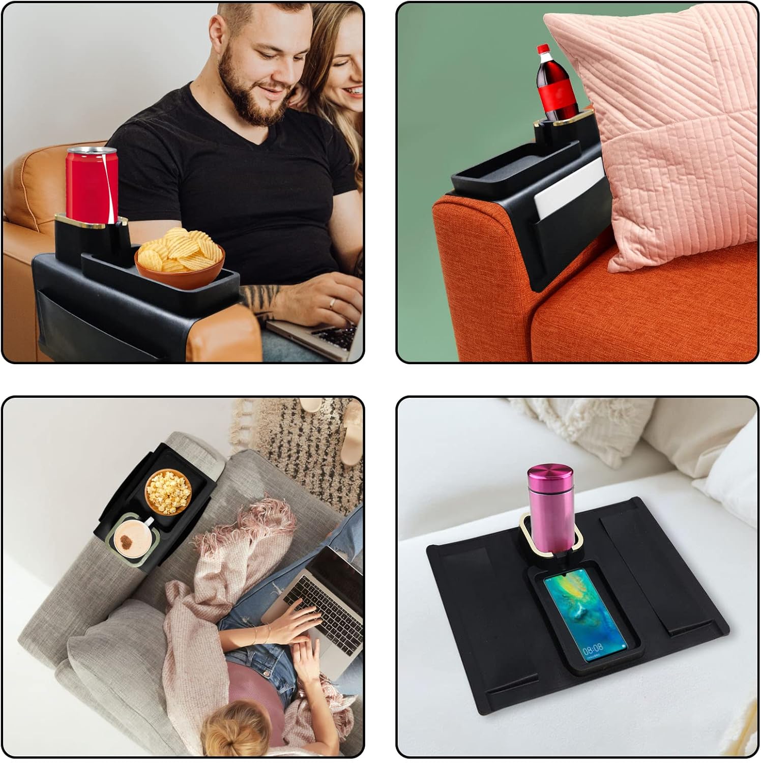 Thumbnail 6 de IULONEE Large Capacity Sofa Armrest Tray with Cup Holder (Black) – anti-slip, silicone couch arm drink holder
