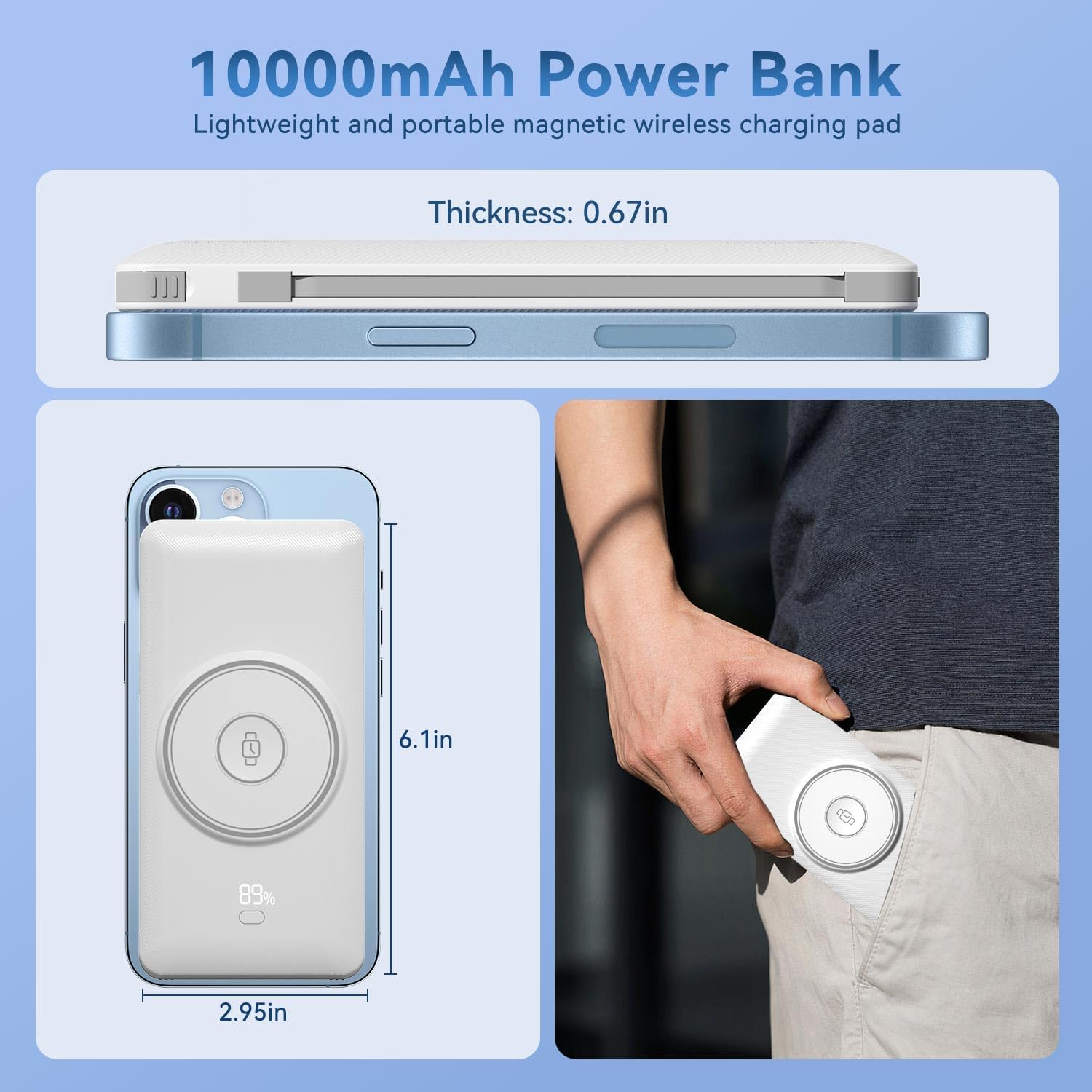 Detalle de LUCKYFELLOW PB180W 10,000mAh Wireless Power Bank with Built-In Cables and AC Plug