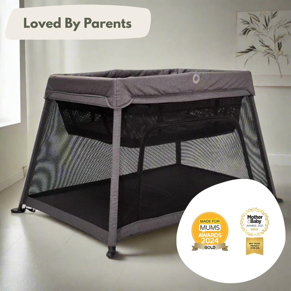 Thumbnail 1 de Venture Airpod Travel Cot – Lightweight Foldable Baby Cot with Newborn Insert, Mattress, and Playpen Function (Dark Grey)