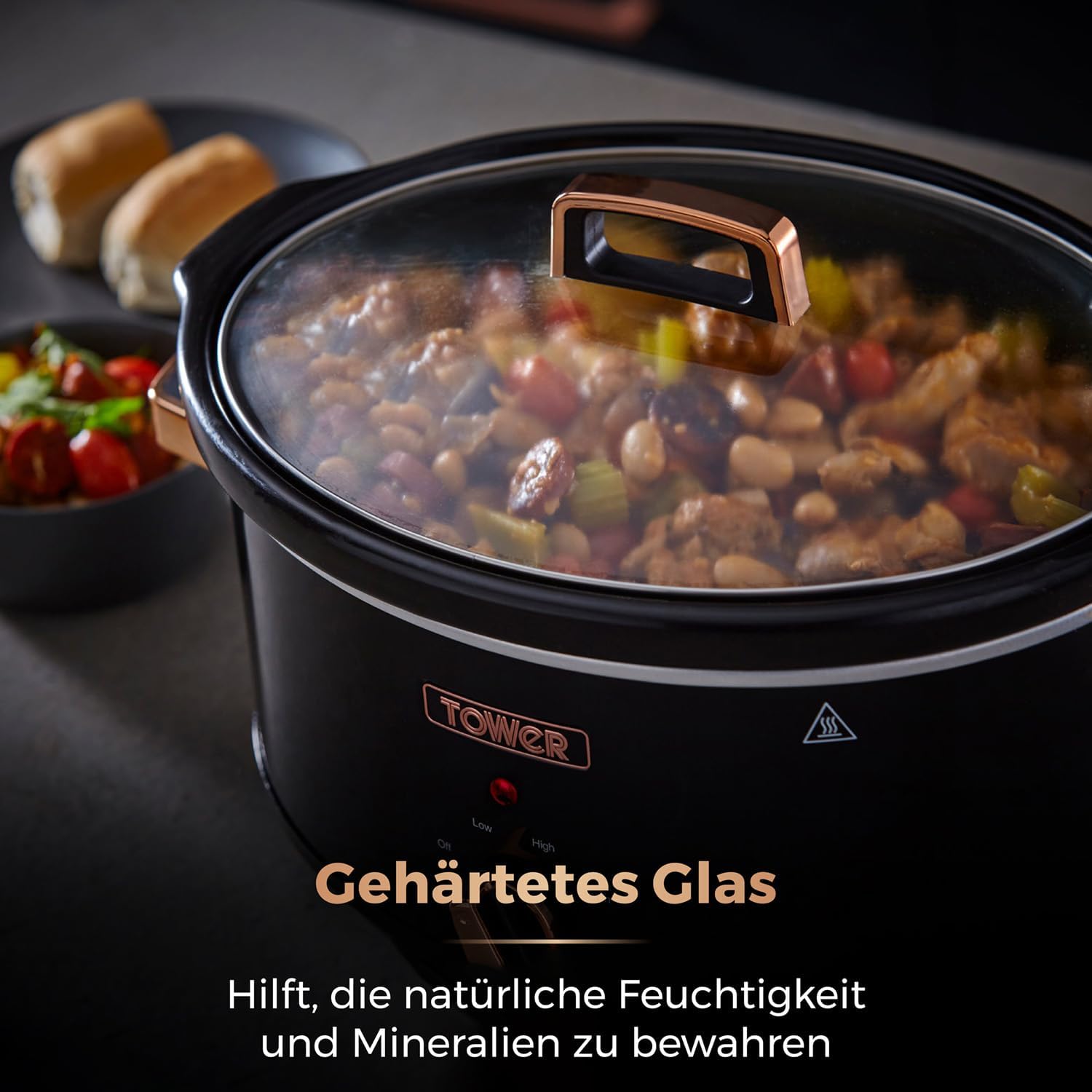 Thumbnail 5 de TOWER Infinity Tower T16019RG Schongarer mit 3 Wärmestufen und Warmhaltefunktion, 6,5 l, 270 W (Schwarz/Roségold)