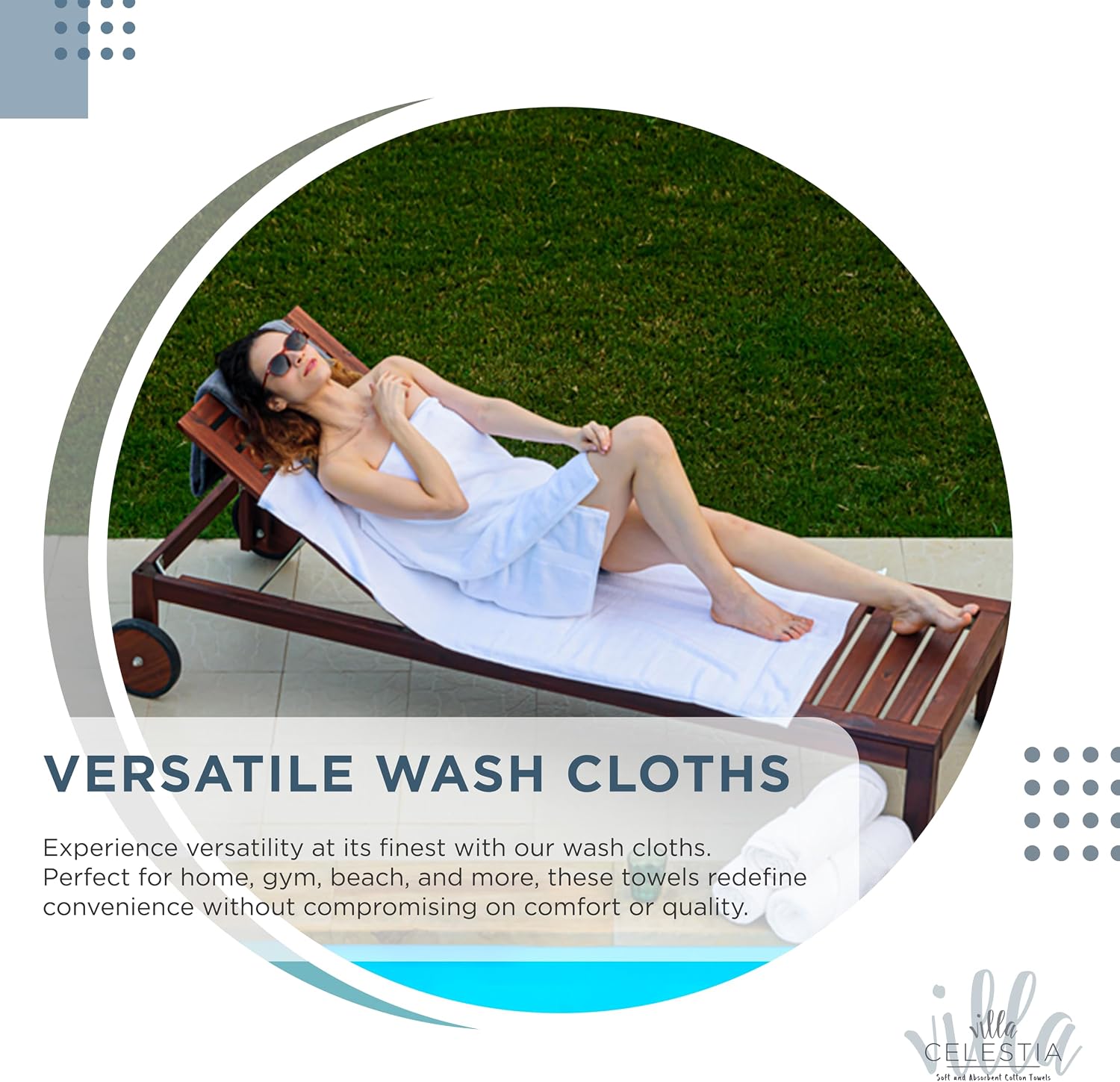Detalle de Villa Celestia Cotton Washcloths Set of 6, 12x12 Inches — 100% Ring-Spun Combed Cotton