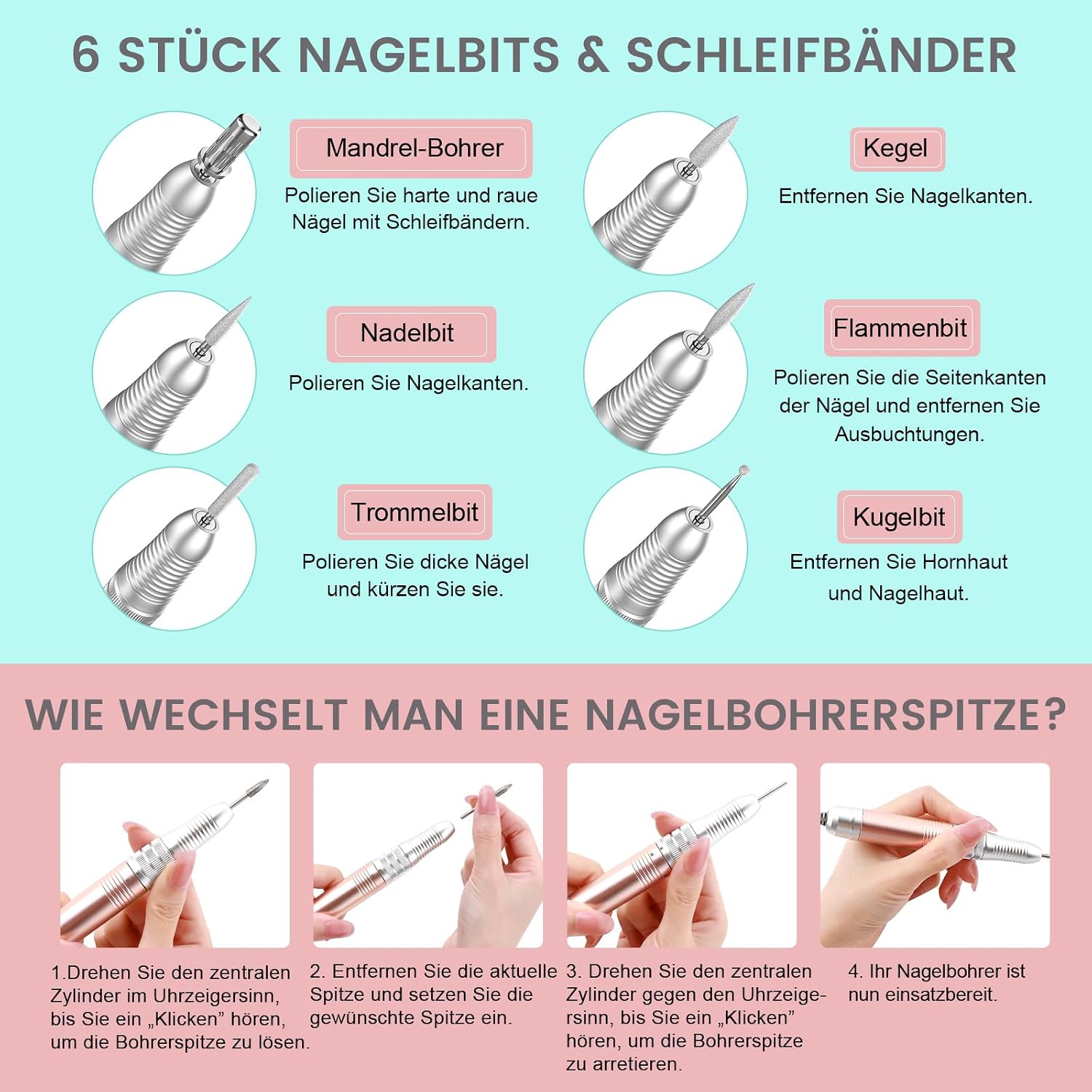 Thumbnail 6 de Delanie Nagelfräser 35000 U/Min – 6-in-1 Maniküre & Pediküre Set in Rosa
