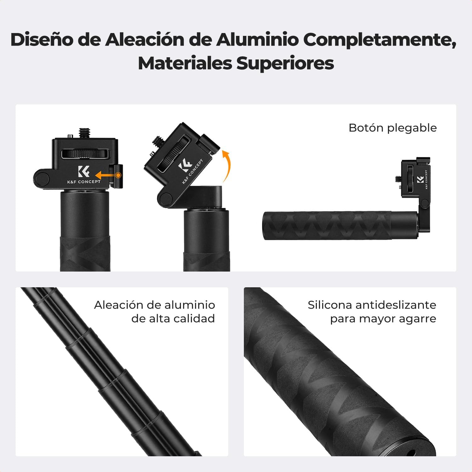 Thumbnail 5 de K&F CONCEPT Perche à Selfie Pliable Invisible en Aluminium 92,5 cm – Compatible Insta360 et DJI Pocket