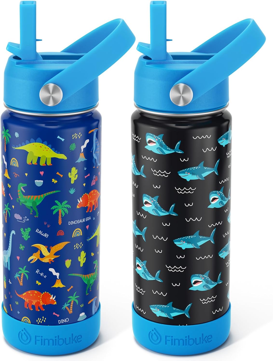 Fimibuke Kids Insulated Water Bottle 18oz (2 Pack) – Stainless Steel, BPA Free, Leak-Proof with Straw