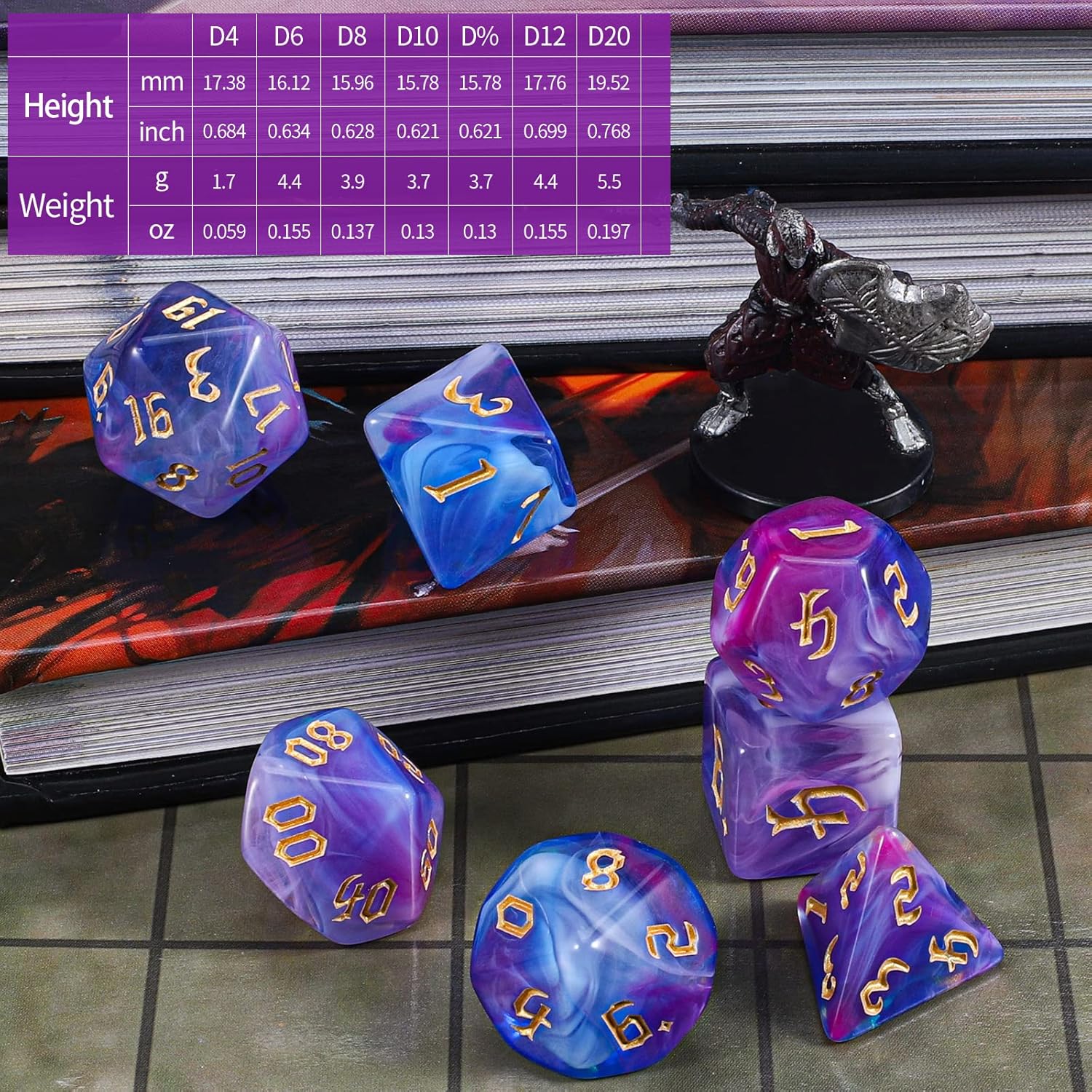 Thumbnail 2 de QMAY DND Dice Set a 7 pezzi – dadi poliedrici acrilico per D&D, MTG e RPG