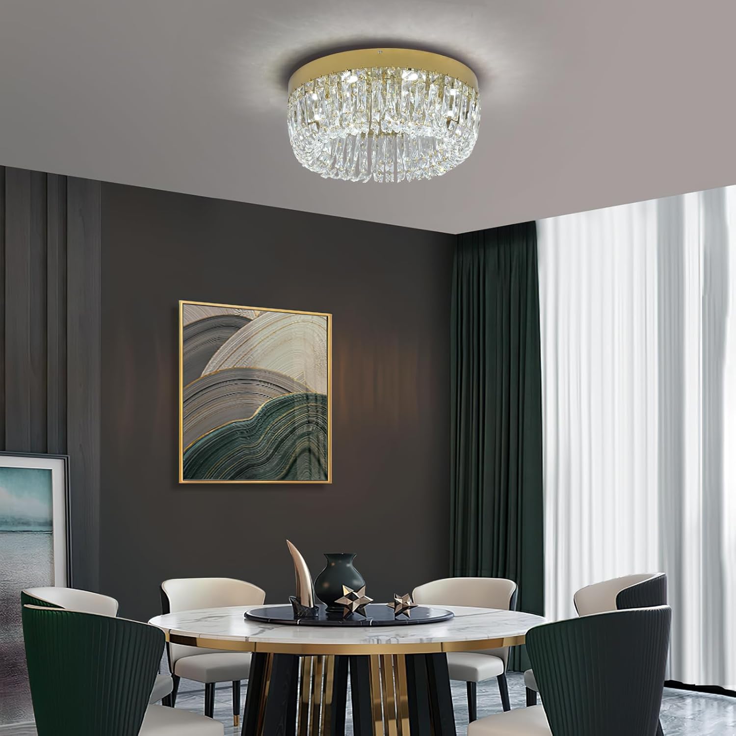 Thumbnail 4 de Deckrico Luxus Kristall Deckenlampe Gold 50 cm – moderner LED-Kronleuchter mit 3 Farbtemperaturen