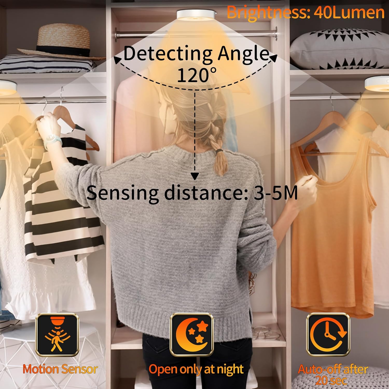 Thumbnail 2 de daphomeu Veilleuse avec détecteur de mouvement (3 ampoules à piles AAA) pour voiture, placard et intérieur