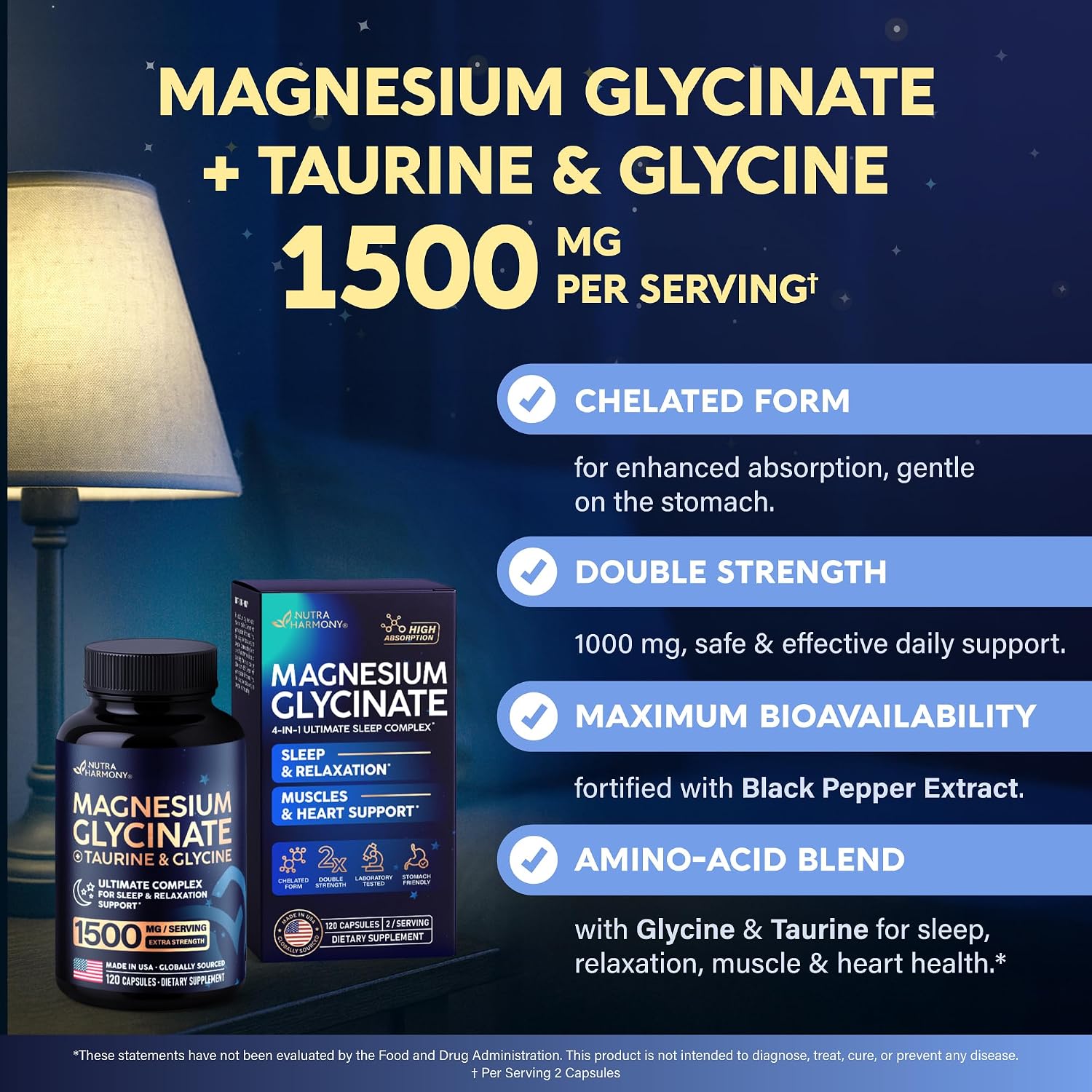 Thumbnail 6 de NUTRAHARMONY NH-MGGLCFSCPS120 Magnesium Glycinate Sleep Supplement, 120 Capsules