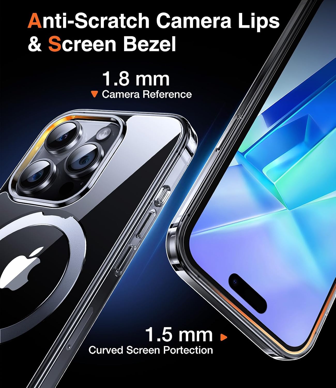 Detalle 2 de Chicfun 3-in-1 Magnetic Phone Case for iPhone 15 Pro Max (MagSafe) with KickStand & Ring Holder — Clear