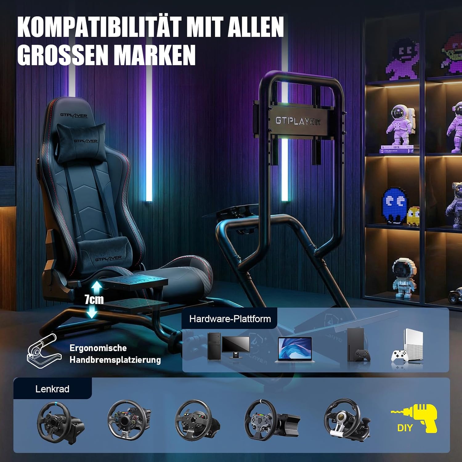 Detalle de GTPLAYER Simulator Cockpit: Vielseitiges Rennsimulator-Lenkradständer-System mit 3D-Sound