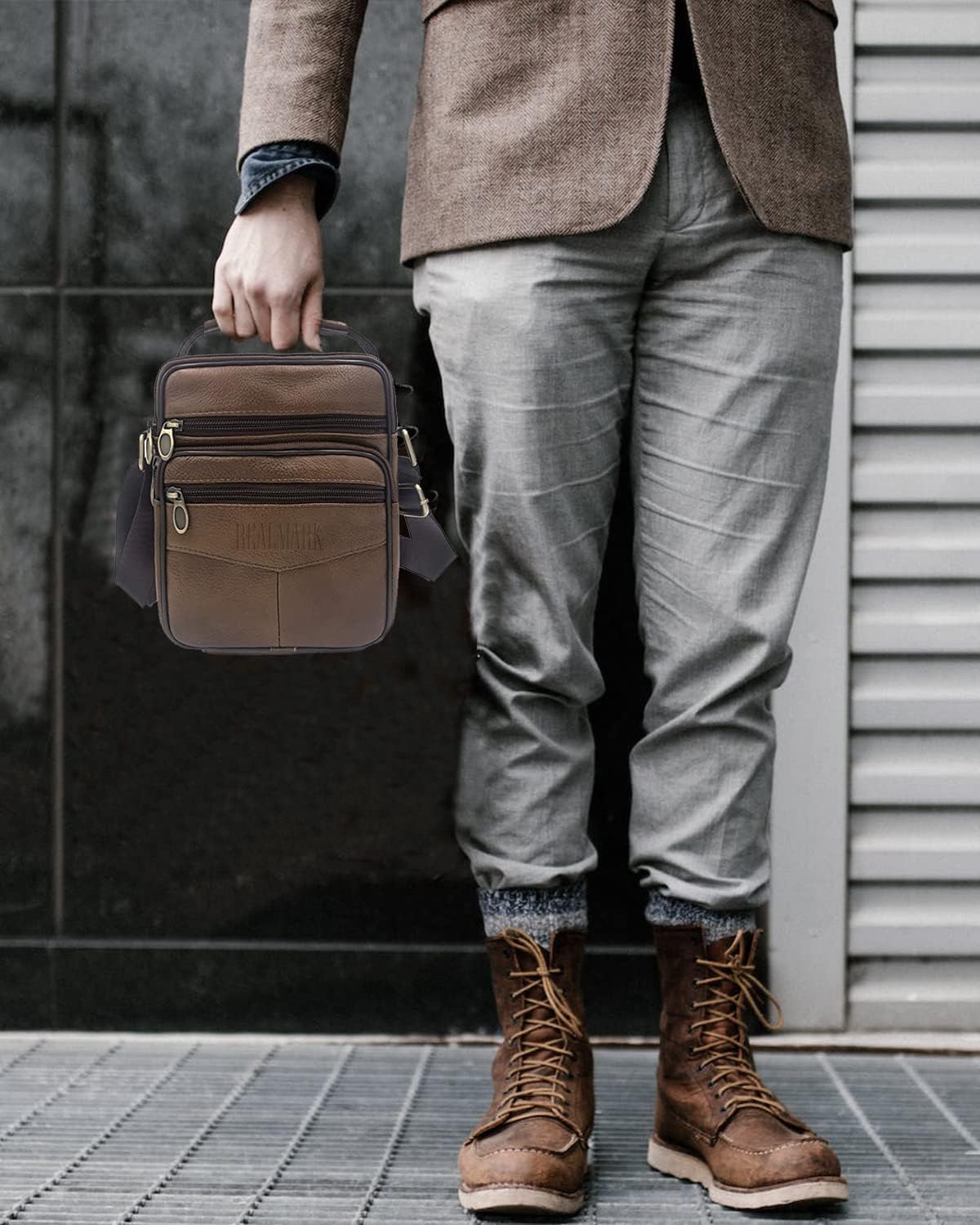 Thumbnail 6 de Realmark sac à bandoulière en cuir pour homme (petit sac messager, cuir véritable vintage)