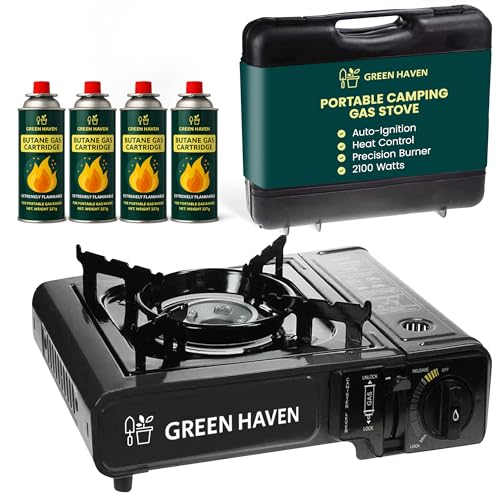 Imagen de GREEN HAVEN Black Portable Camping Stove with Carry Case – 2100 W, EN417, Piezo Ignition en OfertitasTOP