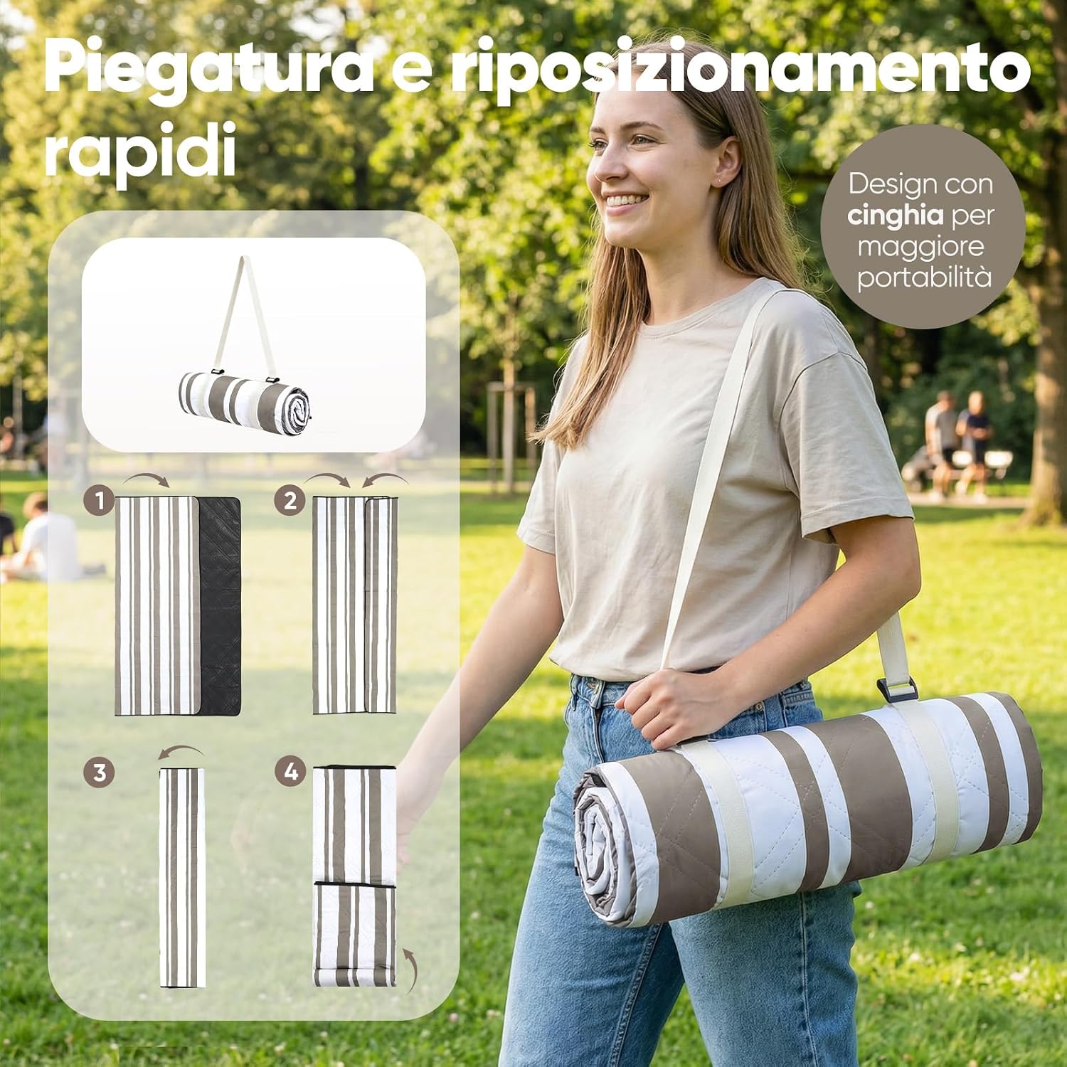 Thumbnail 3 de Sekey Coperta Picnic Impermeabile Grande 200x300 cm – Telo Picnic Antisabbia con Tre Strati e Cinghia