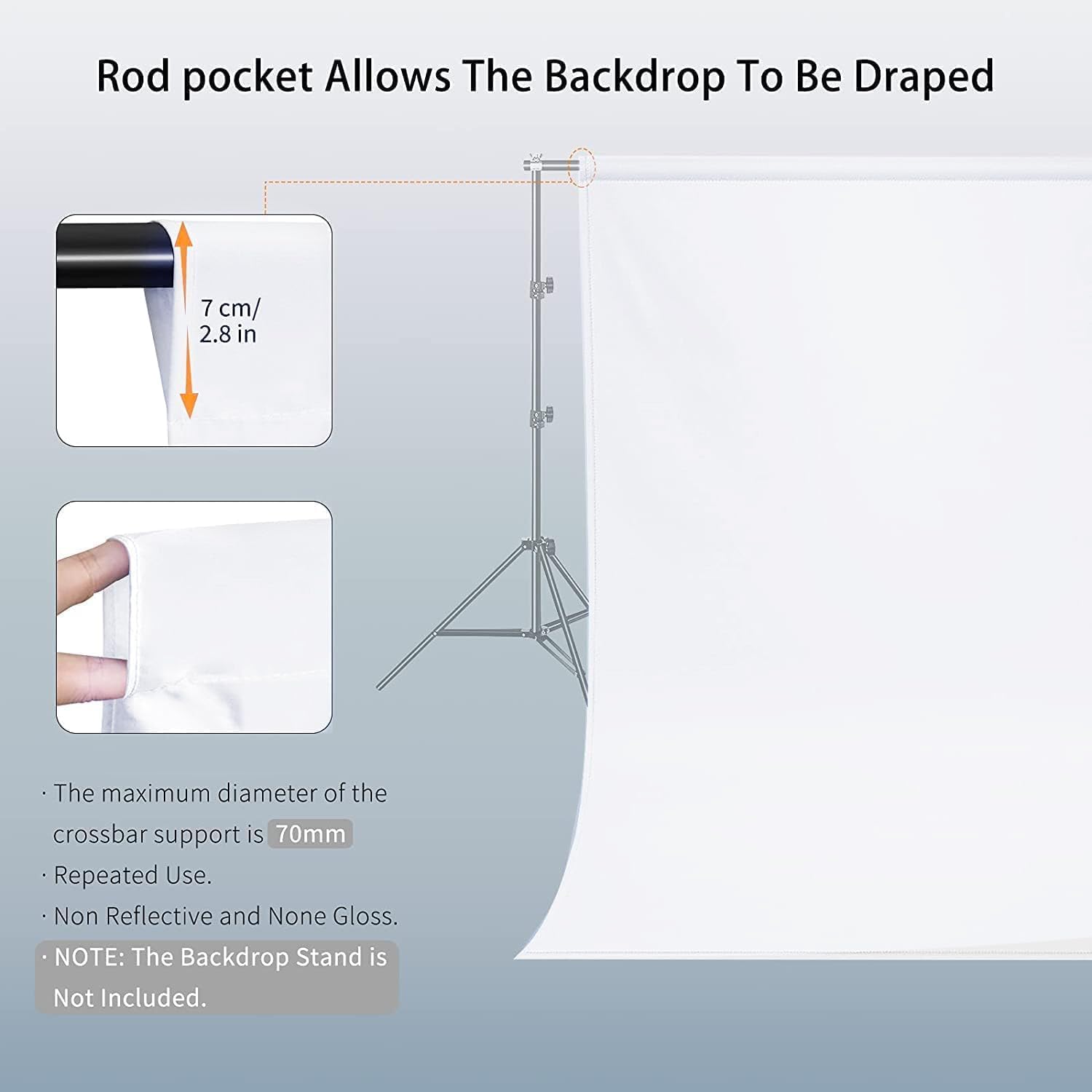 Thumbnail 2 de Vevelux 3 x 3m White Photography Backdrop with Spring Clamps & Anti-Wrinkle Clips (10 x 10ft)