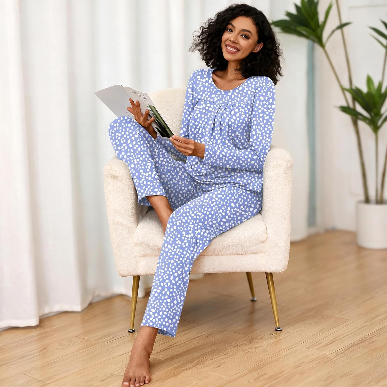 Detalle 2 de Findsweет Women’s Long-Sleeve Pajama Set, 95% Rayon, Elastic-Waist Pants