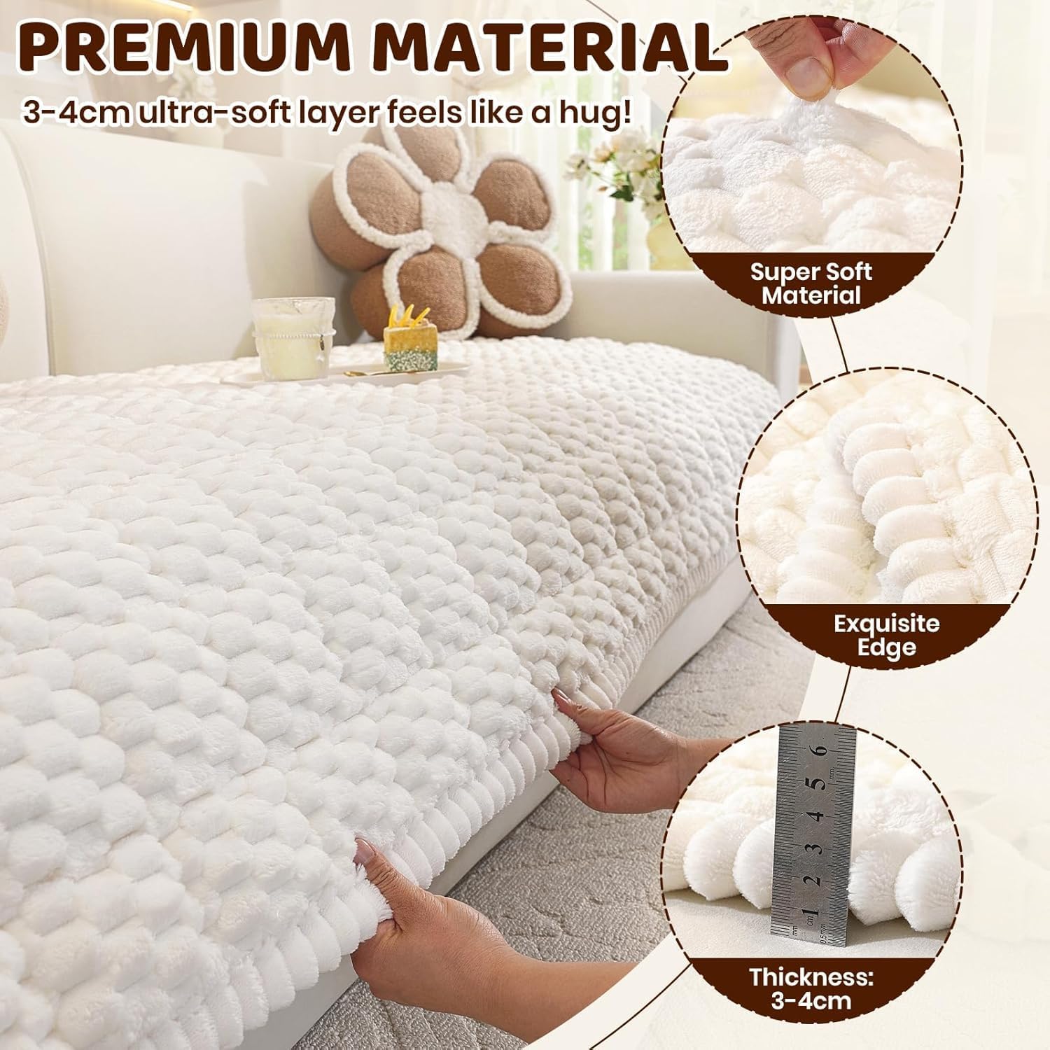 Thumbnail 3 de Royhom Housse de Canapé Épais Peluche crème 90 x 160 cm – anti-dérapant et multi-usages