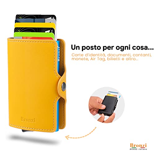 Detalle de Bronzi Nuovo Portafoglio Porta Carte Credito – Portafoglio Uomo Slim in Pelle sintetica con protezione RFID, giallo