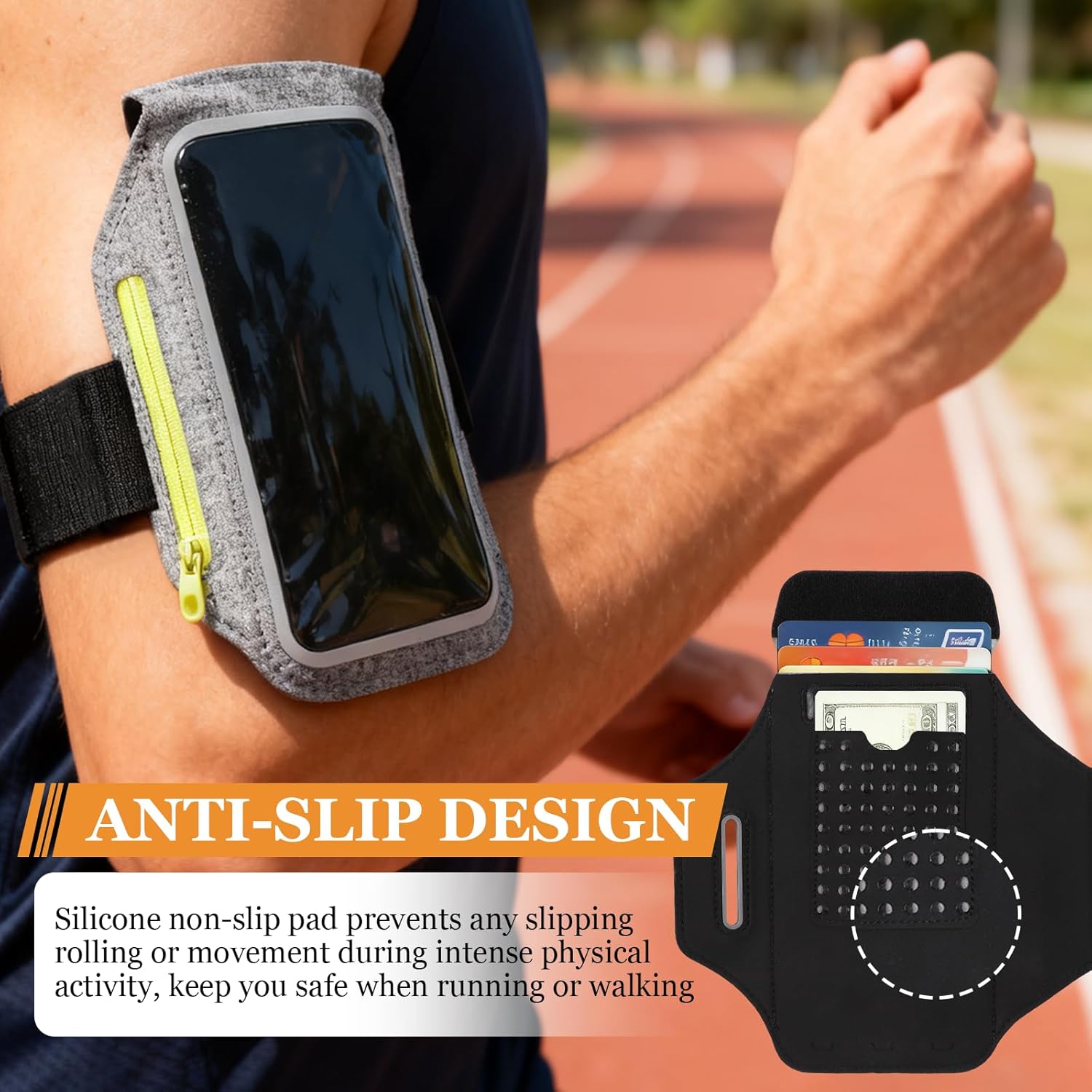 Detalle de Sportarmband mit Kopfhörer Tasche – Joggen-Hülle kompatibel mit iPhone 16 Pro Max / 15 Pro / 14 / 13 Pro / 12 Plus und Huawei P70 Pro