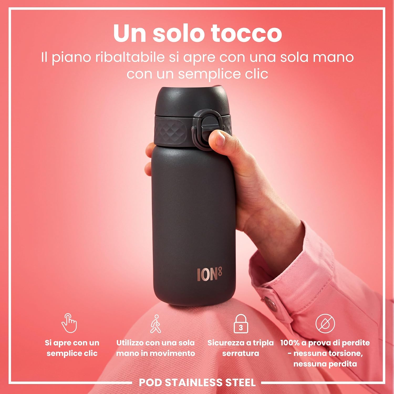 Detalle de Ion8 Borraccia a Prova di Perdite: design premiato, apertura facile e pulizia senza sforzi