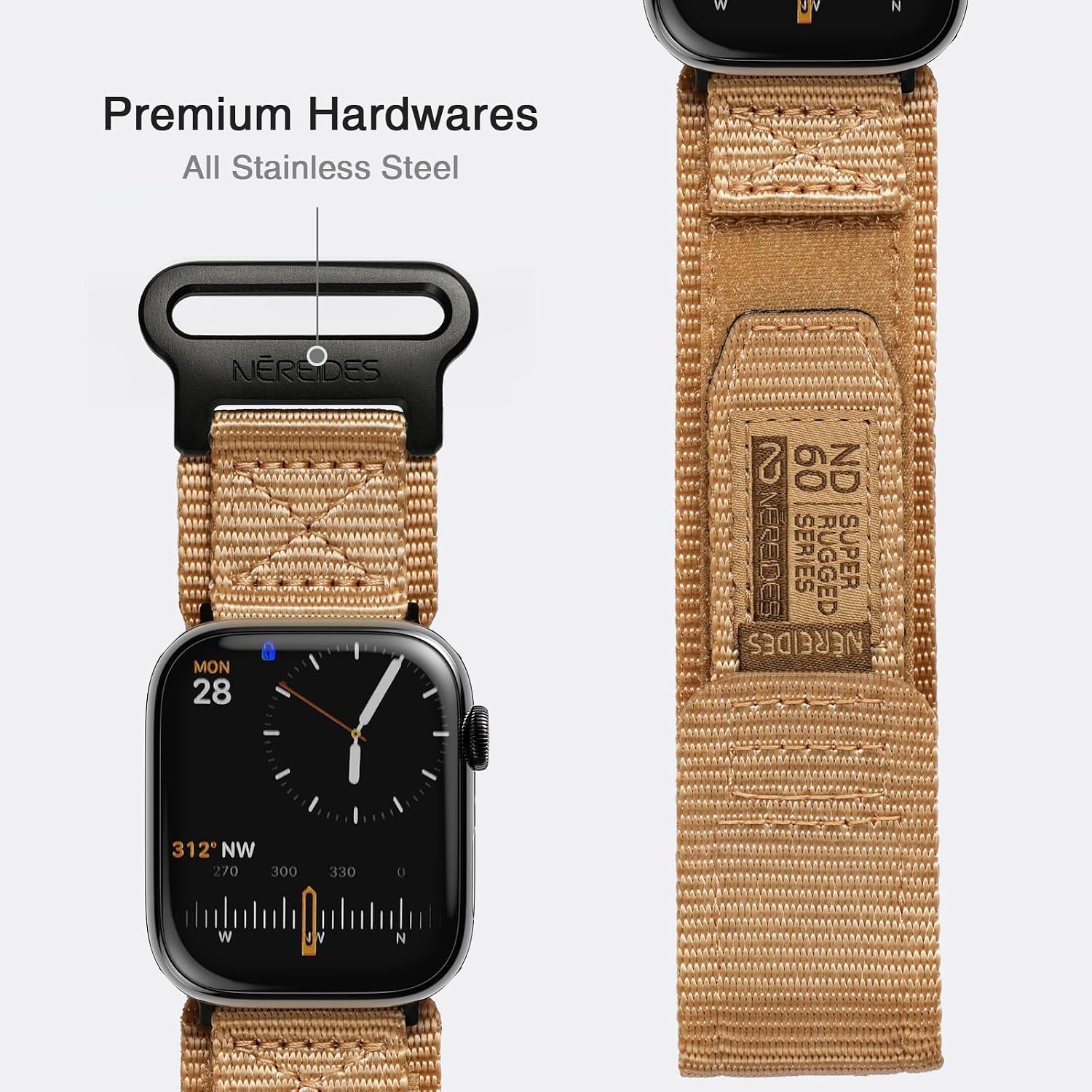 Thumbnail 4 de Nereides nylon sport replacement band for Apple Watch (Series 1–11, SE/SE2/SE3) — brown, 42/41/40/38mm compatible
