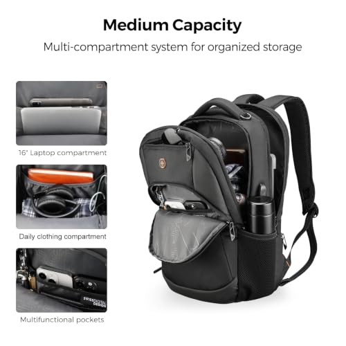 Detalle de Swissdigital Design Backpack SD1670-01: 16-Inch Laptop, RFID & USB Charging Pocket
