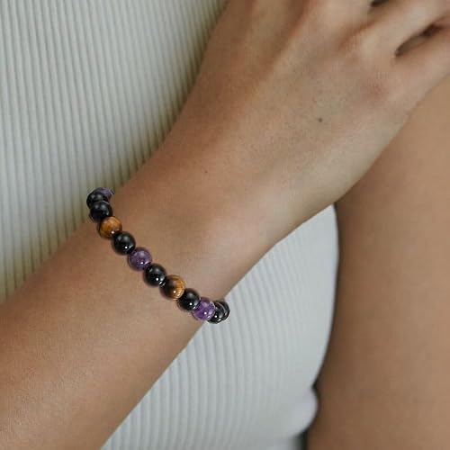 Detalle 2 de ESPVO Crystal Bracelets Gift for Women – Amethyst, Tiger's Eye & Black Tourmaline Beaded Bracelet