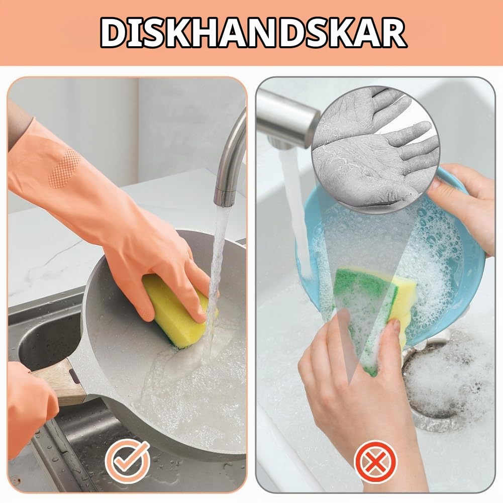 Detalle 2 de AUAUY återanvändbara diskhandskar, 2 par i M med präglad handflata