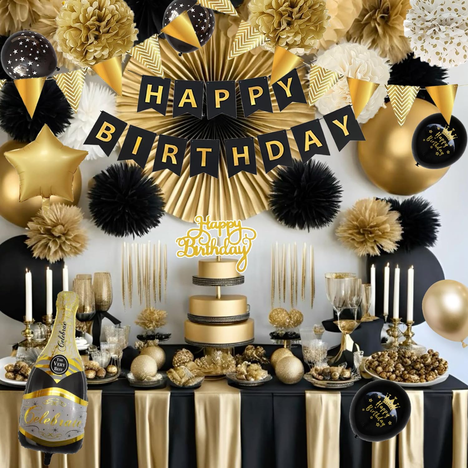 Thumbnail 6 de Birthday Decorations Black Gold Party Decoration Set