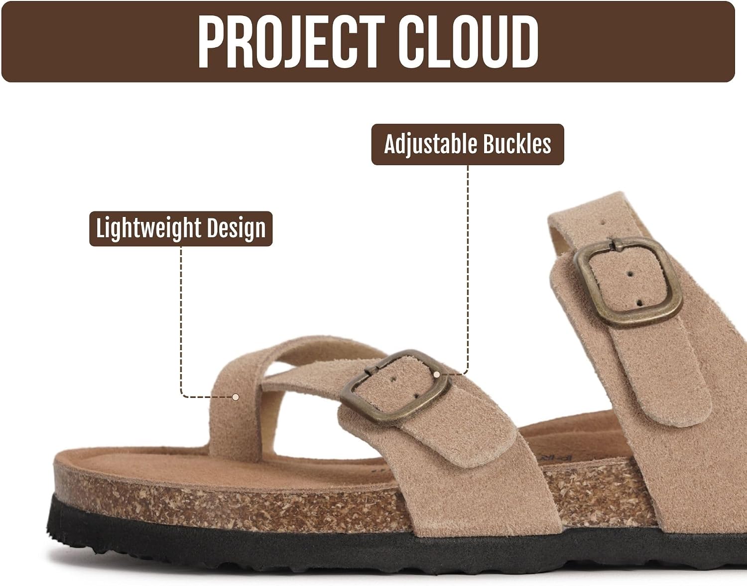 Detalle de Project Cloud 100% Genuine Leather Women's Sandals: Lightweight, Cushioned Memory Foam Slides