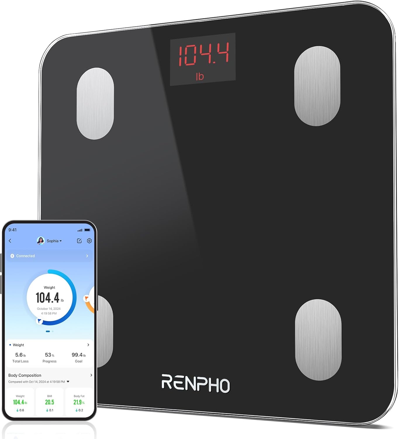 RENPHO Bilancia pesapersone digitale professionale a impedenziometria in vetro temperato (fino a 180 kg)