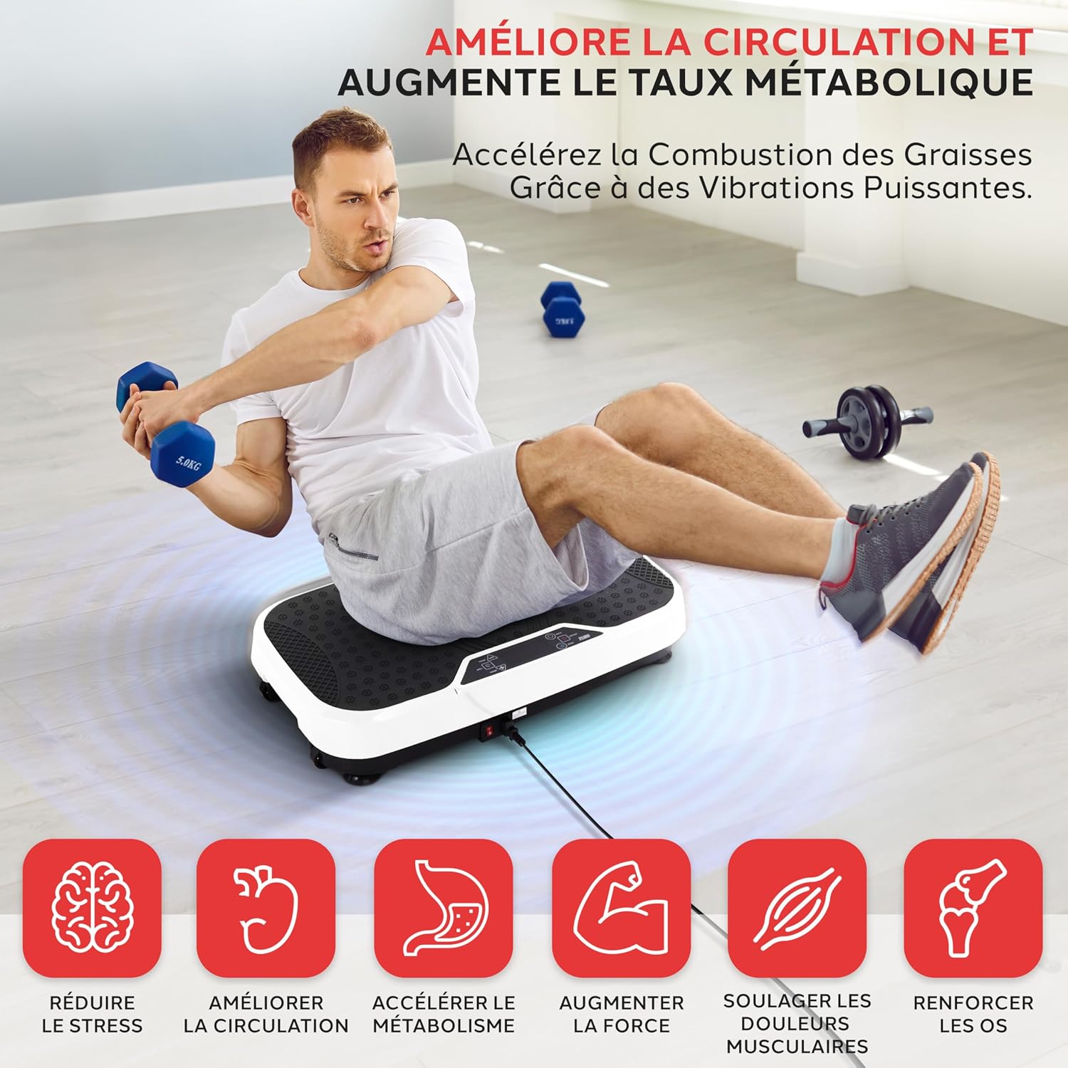 Detalle de Hurtle Plateforme Vibrante pour entraînement complet du corps – Plaque vibrante avec bandes et télécommande