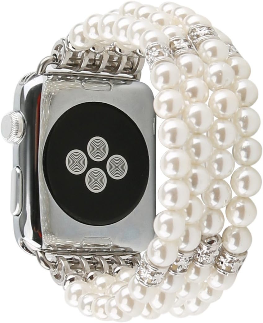Thumbnail 1 de GEMEK Pearl Beaded Elastic Watch Strap for Apple Watch (42–49mm) – White