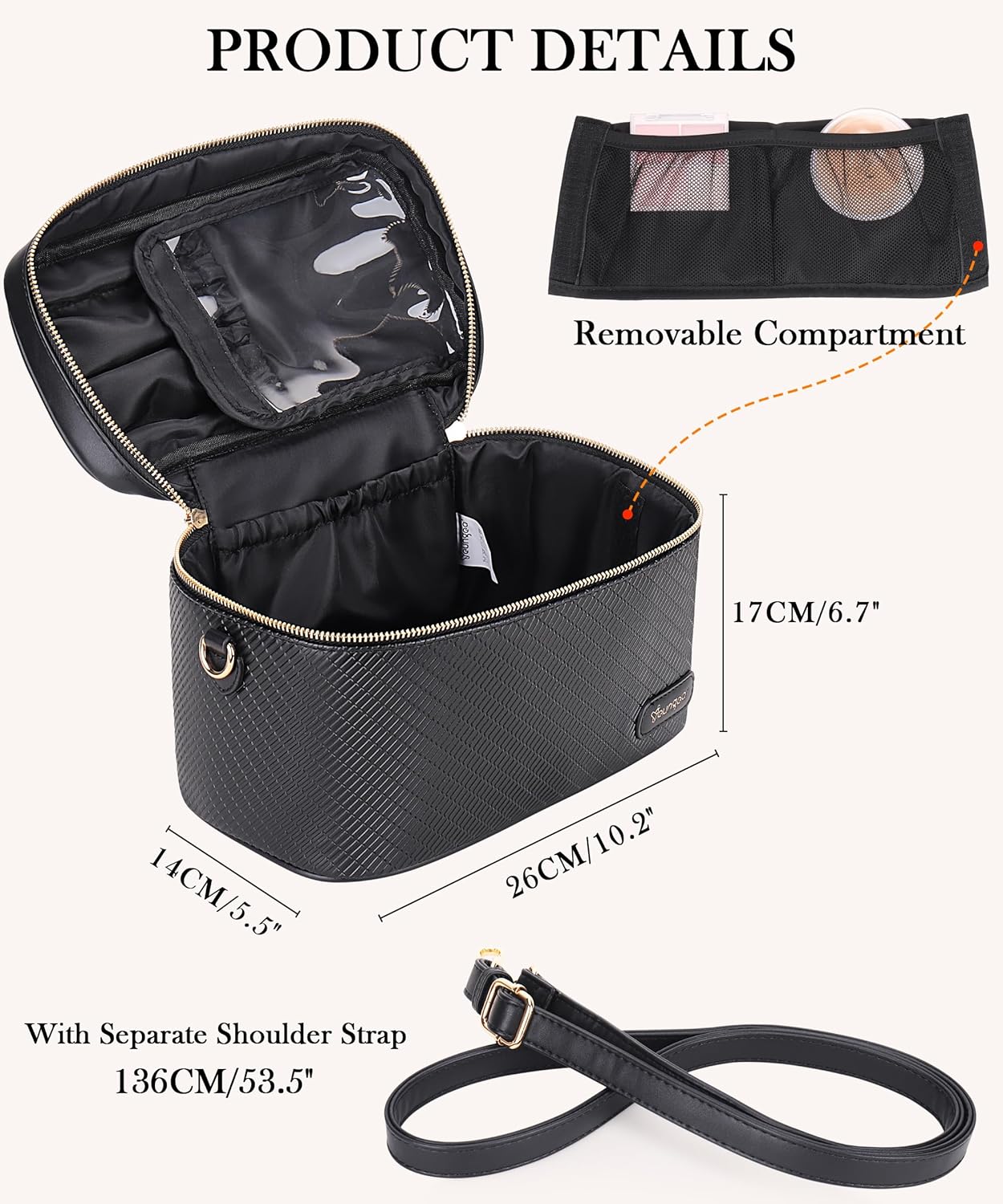 Thumbnail 2 de Youngoa Large Makeup Bag for Women waterproof PU leather cosmetic bag with divider ⌛