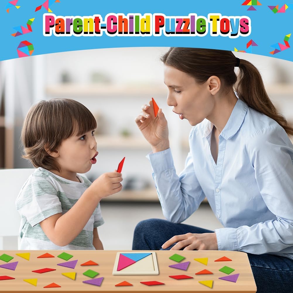 Thumbnail 5 de Ainiv 32Pcs Tangram Puzzles for Kids – Wooden Educational Tangram Game
