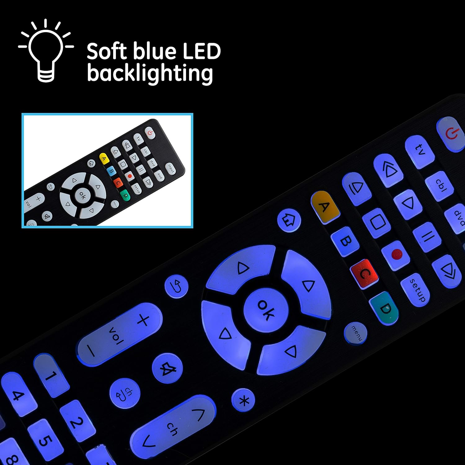 Thumbnail 1 de GE Backlit Buttons Universal Remote Control (4-Device) for Samsung TV, Roku, Vizio, LG, Sony & more