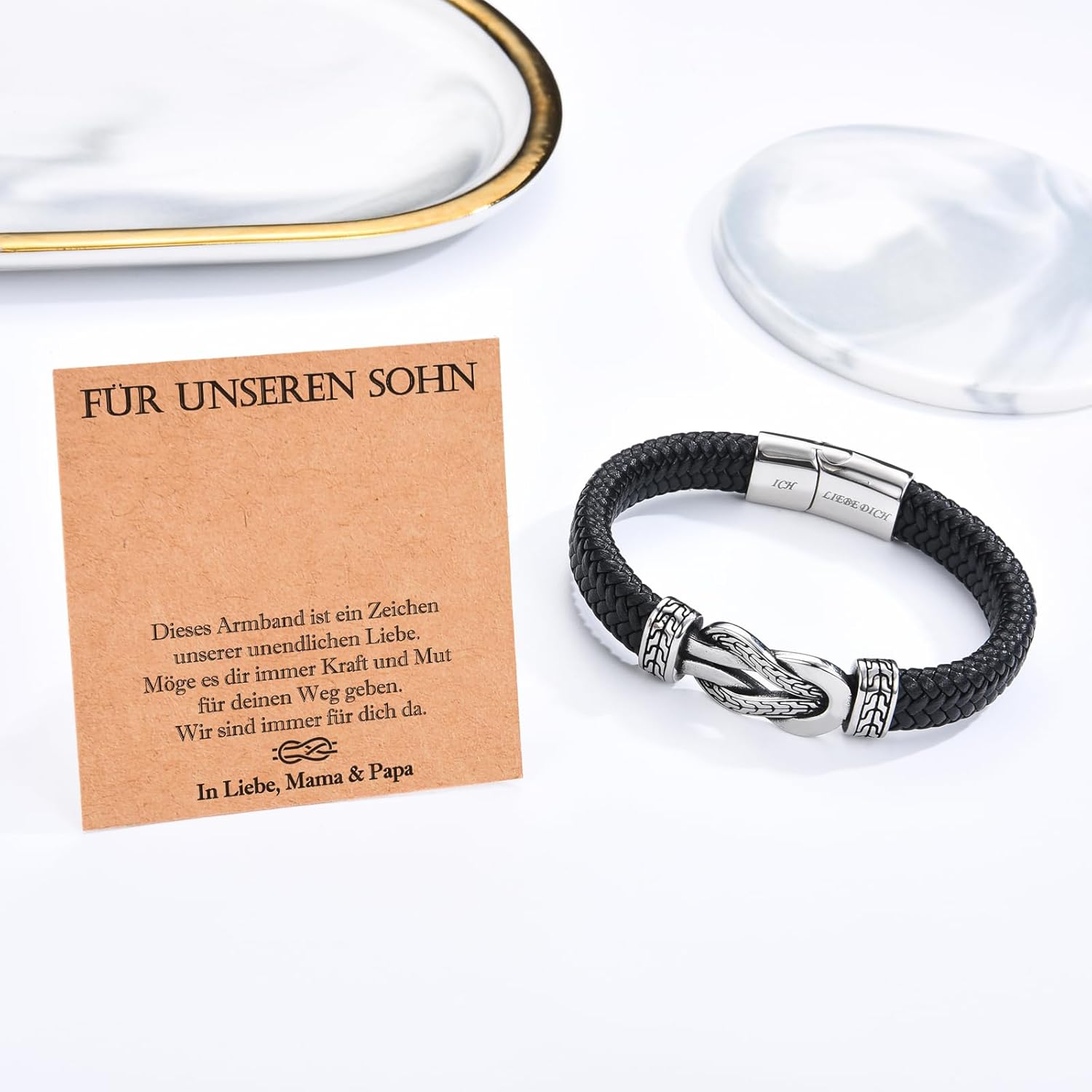 Detalle de USEEDOVIA Lederarmband mit Infinity-Symbol und Magnetverschluss – Geschenkidee für Sohn, Papa oder Schatz