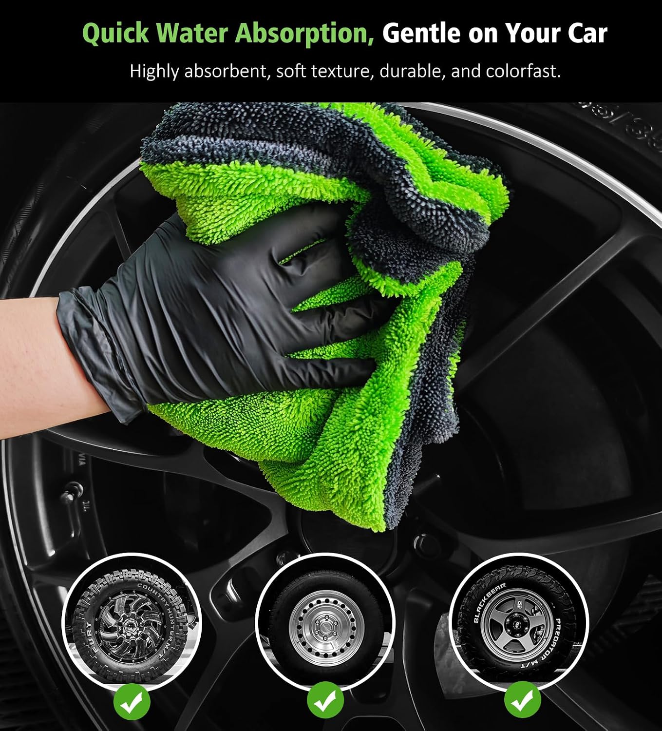 Thumbnail 3 de YeewayVeh YW-P00170 3-Piece Microfibre Car Drying Towel Set, 1400 GSM