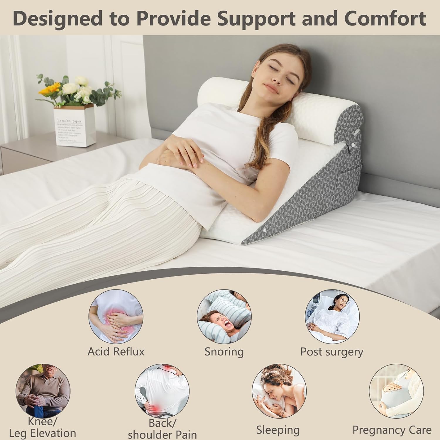 Thumbnail 5 de JORNH 3pcs Wedge Pillow Support Cushion: Memory Foam Incline Bed Wedge for GERD, Snoring, Back and Leg Pain