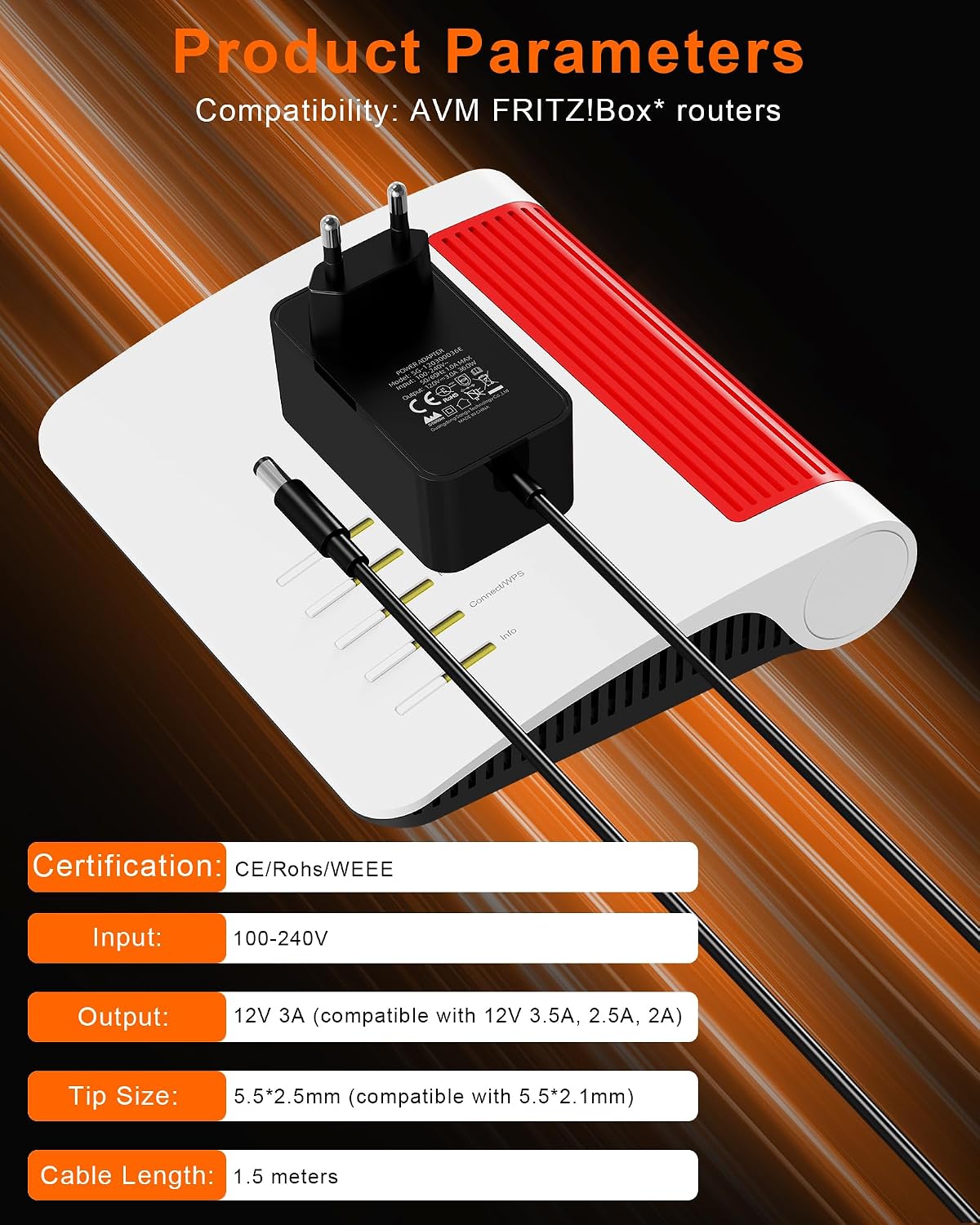 Detalle 1 de Sanicata 12V 3A Netzteil für AVM Fritz!Box