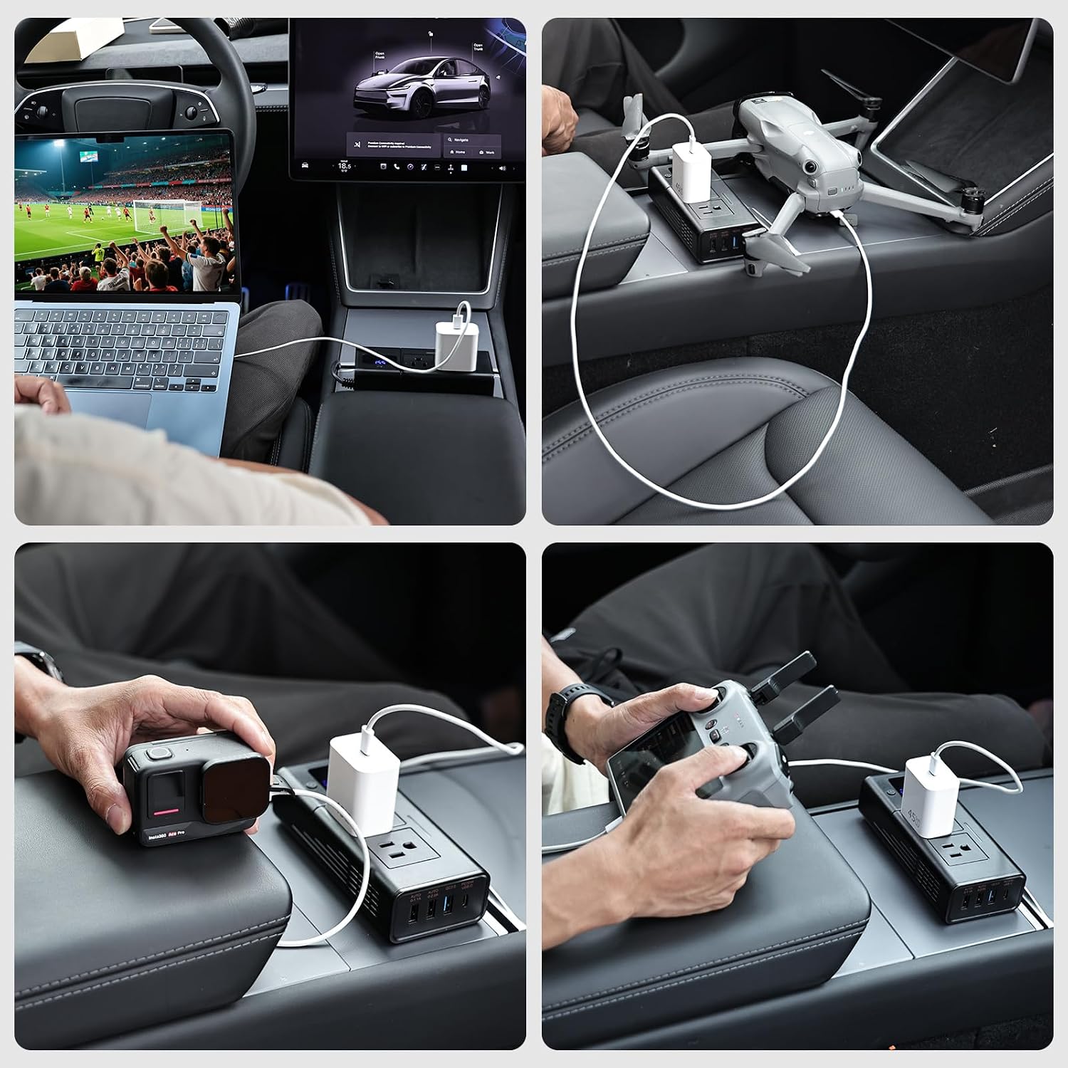 Detalle de HANSSHOW HSTE0317 200W Car Power Inverter with Dual AC Outlets and USB Charging