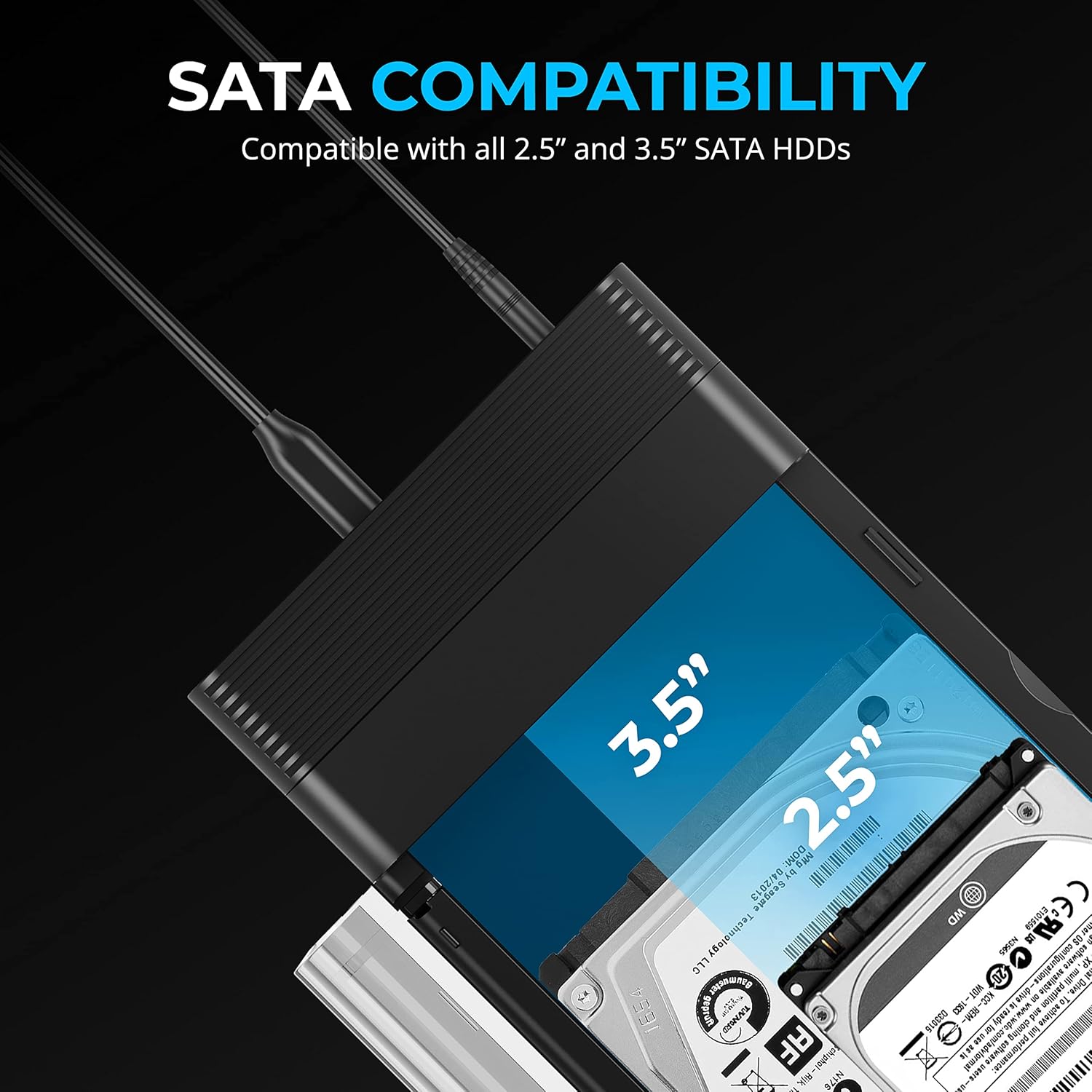 Detalle 2 de SABRENT M.2 SSD & HDD Dockingstation (DS-UFNC) – NVMe & 2,5/3,5 SATA per USB-C, 10 Gbps und Offline-Klonen