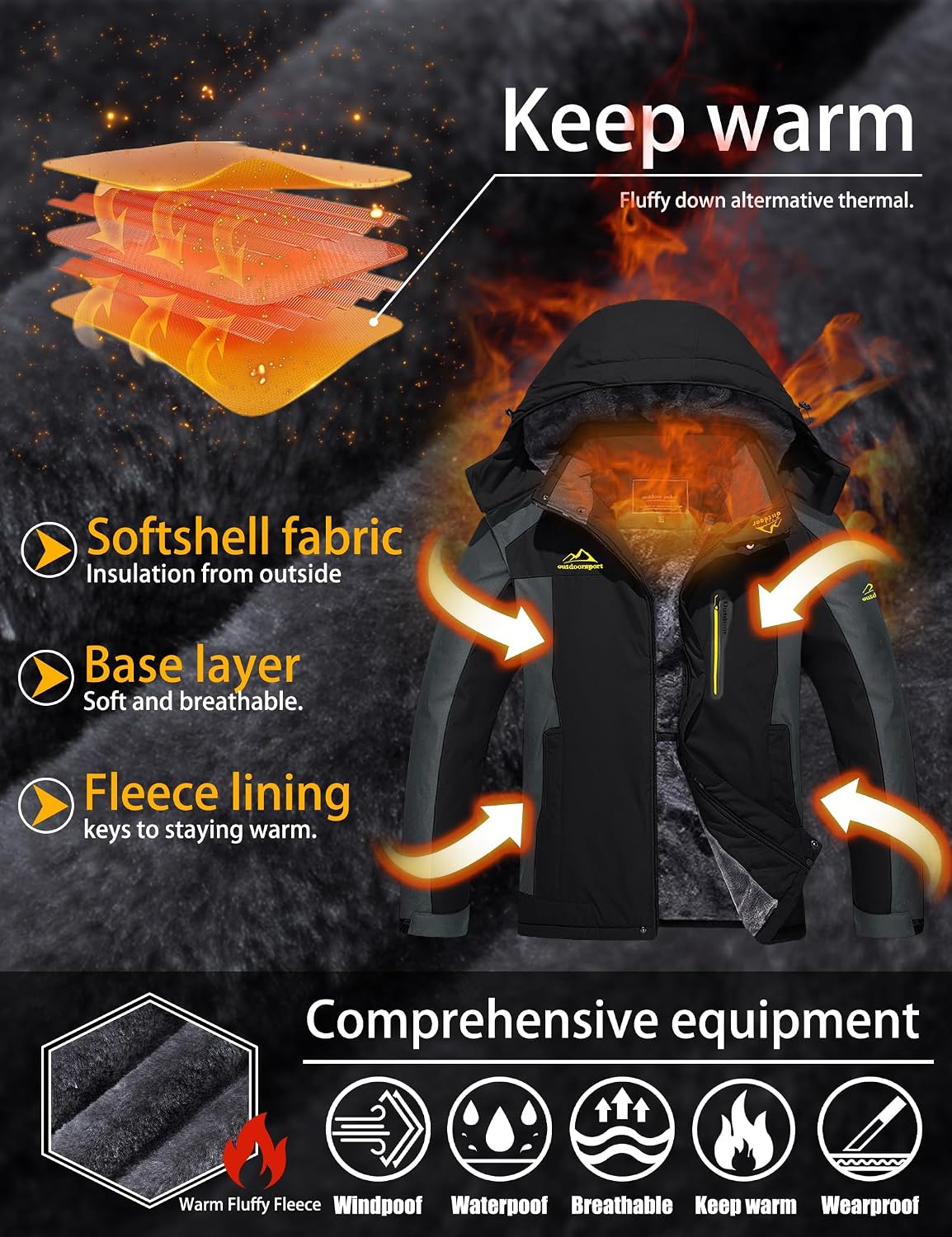 Detalle de TACVASEN Men's Winter Ski Jacket