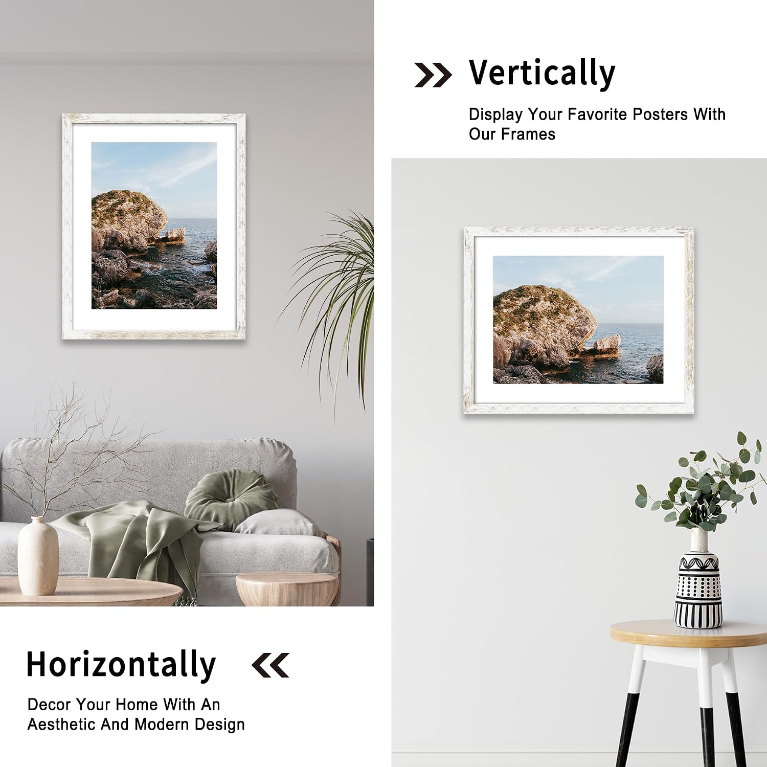 Detalle de iRahmen 24x30 Poster Frames, Set of 2 with 18x24 Mat, Distressed White