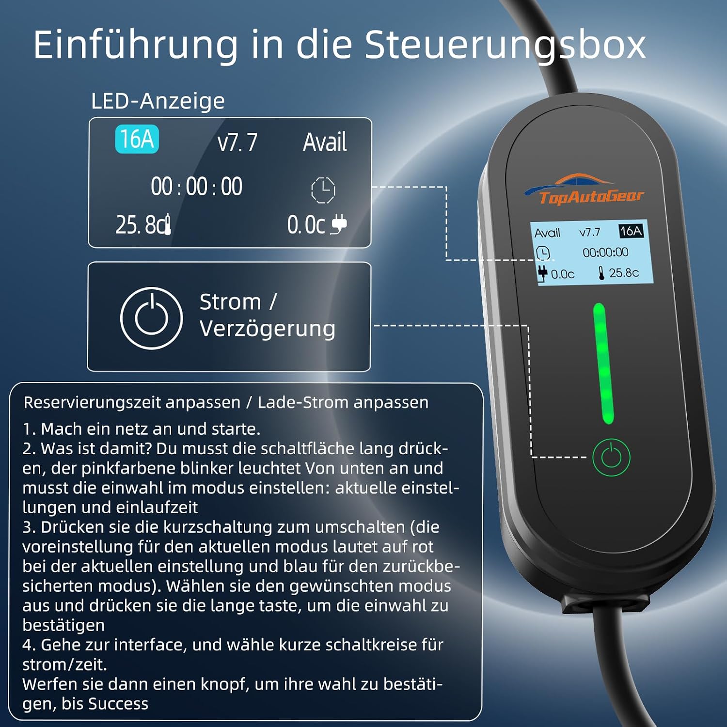 Detalle de TopAutoGear E Ladekabel Typ 2 Schuko 220 V, 10 m – sicher, flexibel und wetterfest