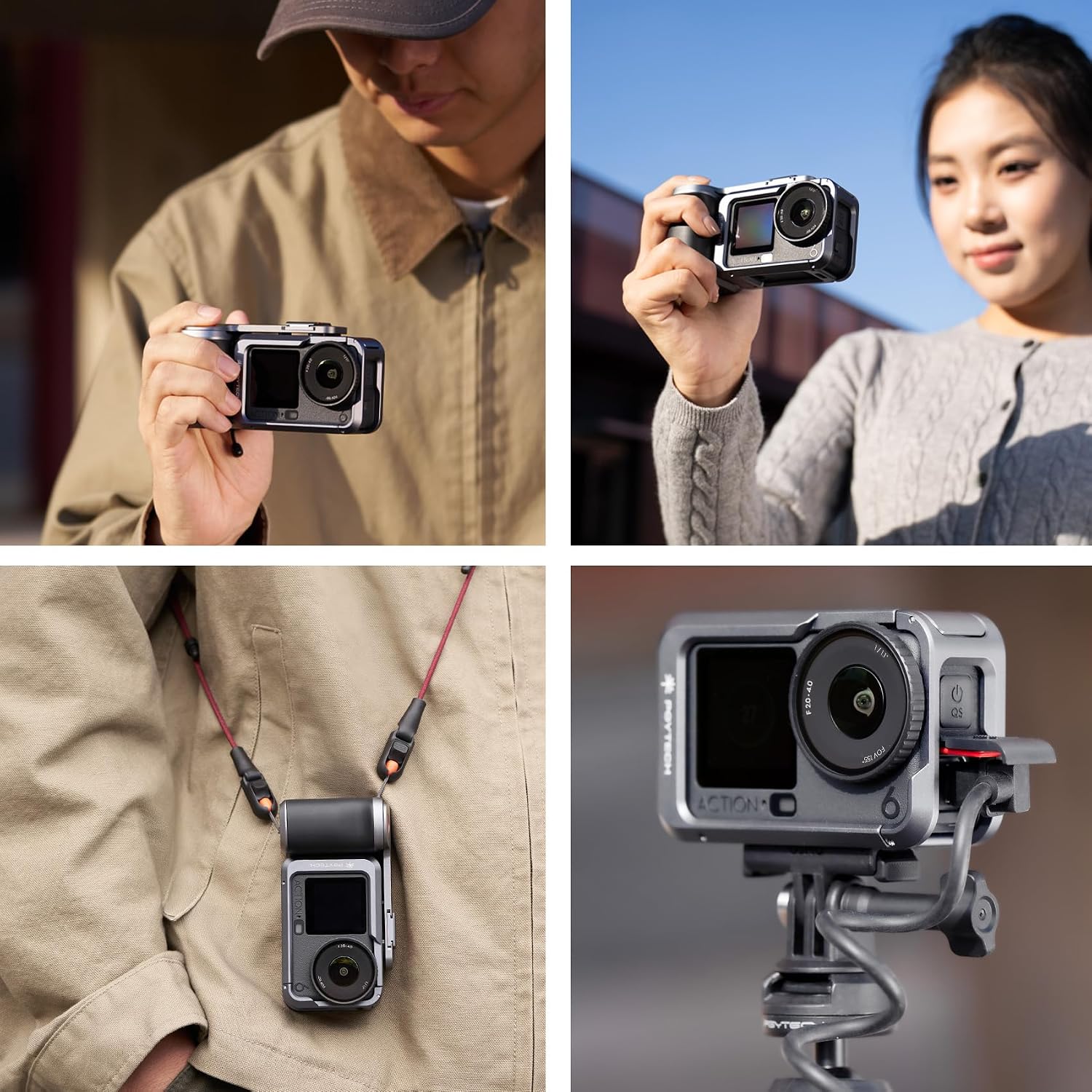 Detalle de PGYTECH StreetPro Griff-Set für DJI Osmo Action 6 – Aluminium-Käfig, Griff & Zubehör