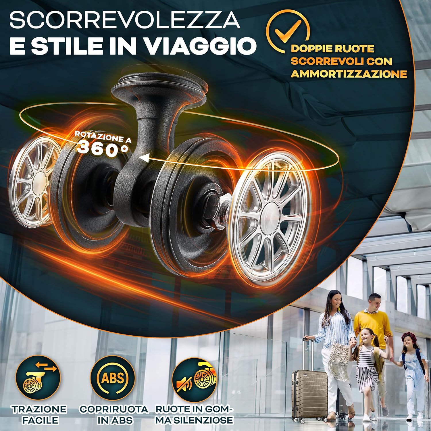 Detalle de tillvex Set di 3 valigie da viaggio con bilancia, cinture e etichette | Trolley TSA in ABS dorato